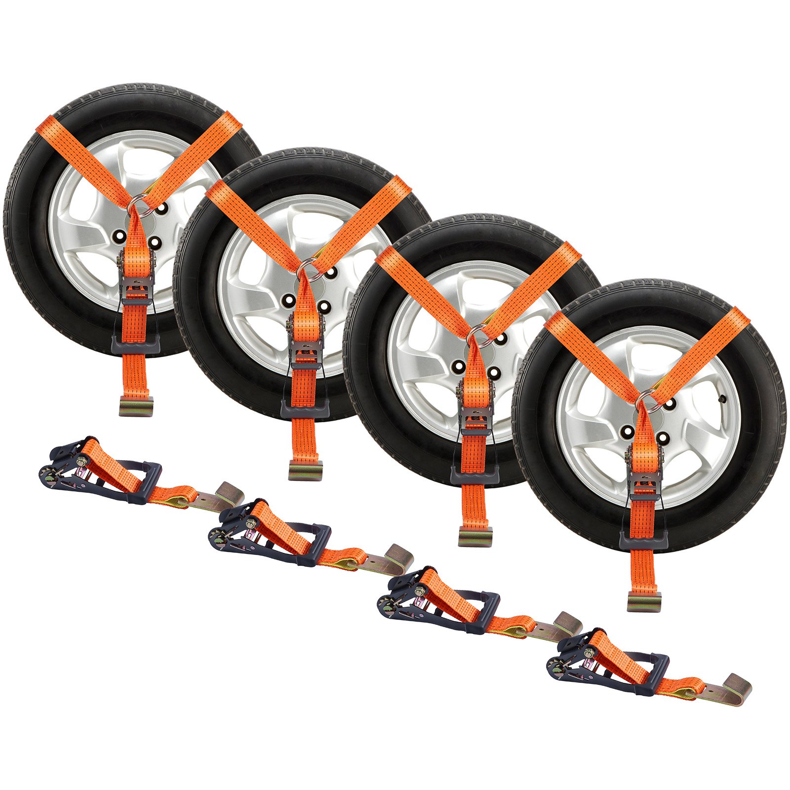 Car Tie Down Straps Kit, Lasso Style 2" X 120" Tire Straps, 5512 LBS Working Load, 11023 LBS Breaking Strength, With Flat Hooks For Passenger Car, ATV, Motorcycle, Van, SUV, UTV, Trailer, 4-Pack