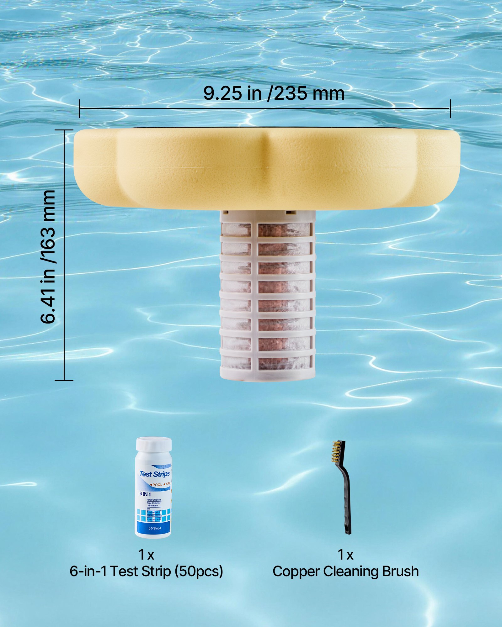 Solar Pool Ionizer, Petal Copper Pool Ionizer Up To 45000 Gal, Floating Automatic Water Cleaner And Purifier, Chlorine Free Water, With Copper Anode, Spring, Brush And Filter For Pools & Spas