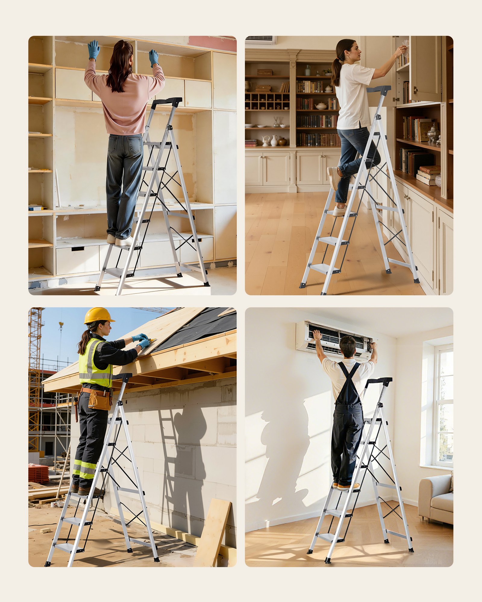 Escalera de 6 peldaños, plegable, de aluminio, 330 libras de capacidad