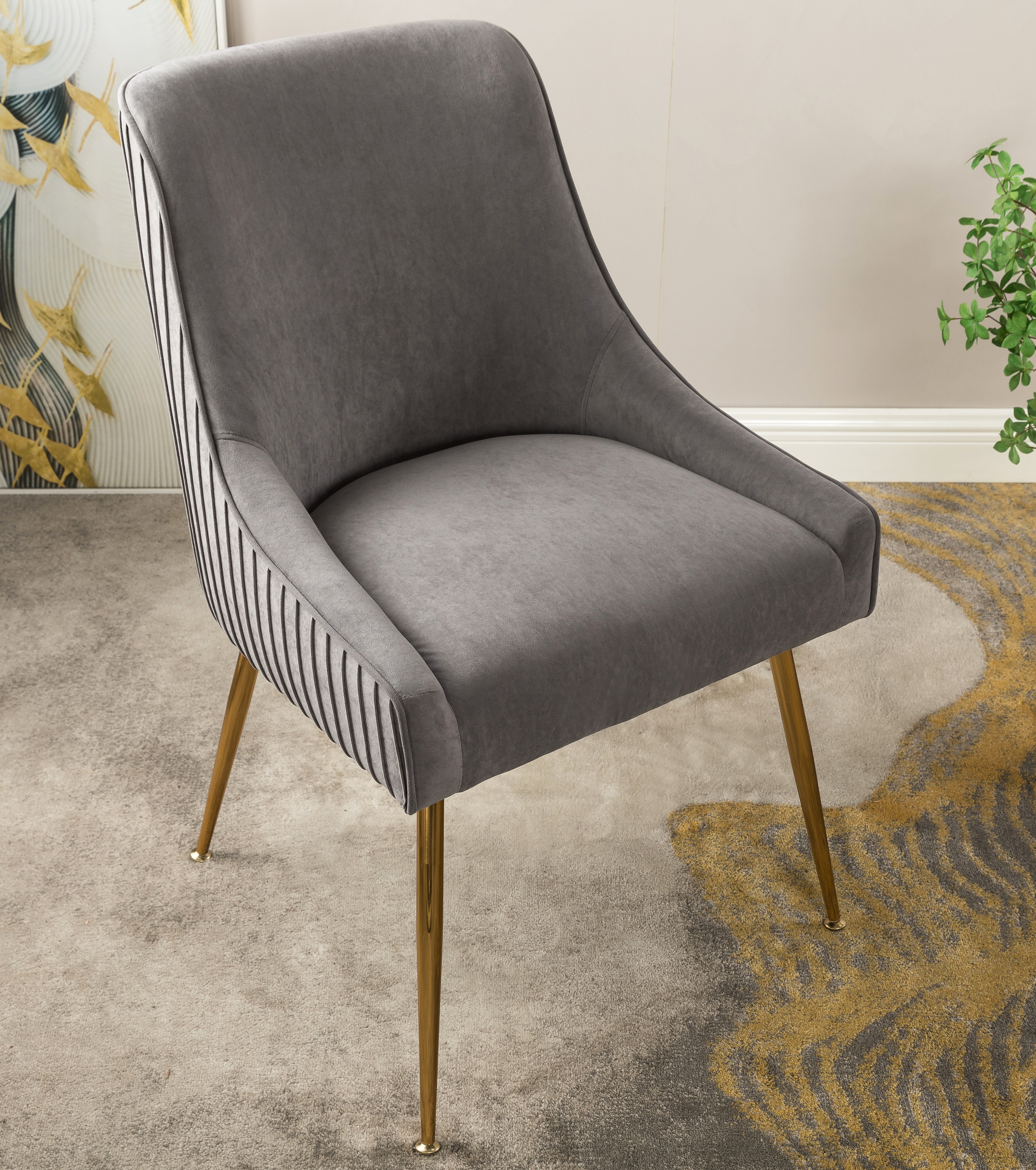 Velvet Dining Chair With Gold Legs, Modern Upholstered Accent Chair, Comfy Side Chair For Kitchen Living Room