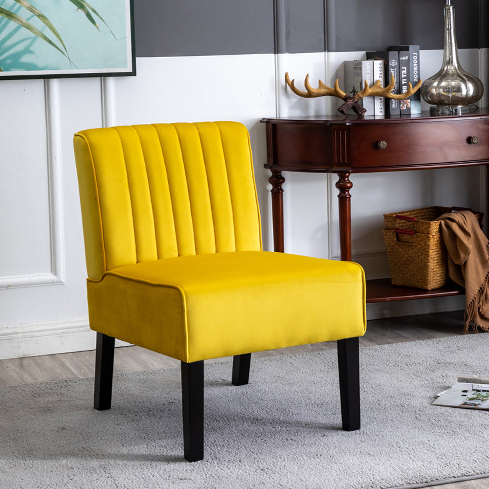 Juego de 2 sillas decorativas Reese Mid Century Modern de terciopelo, patas de madera, amarillo