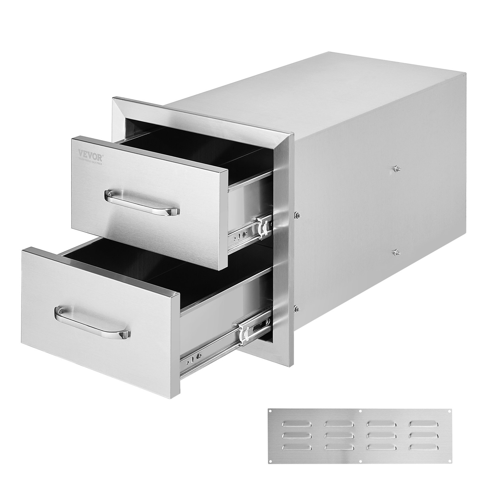 Outdoor Kitchen Drawers 14W X 14.4H X 23D Inch, Flush Mount Double BBQ Drawers Stainless Steel With Handle, BBQ Island Drawers For Outdoor Kitchens Or Grill Station