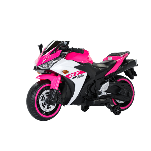 Motocicleta eléctrica 12V para niños de 3-6 años con ruedas de entrenamiento y luces.