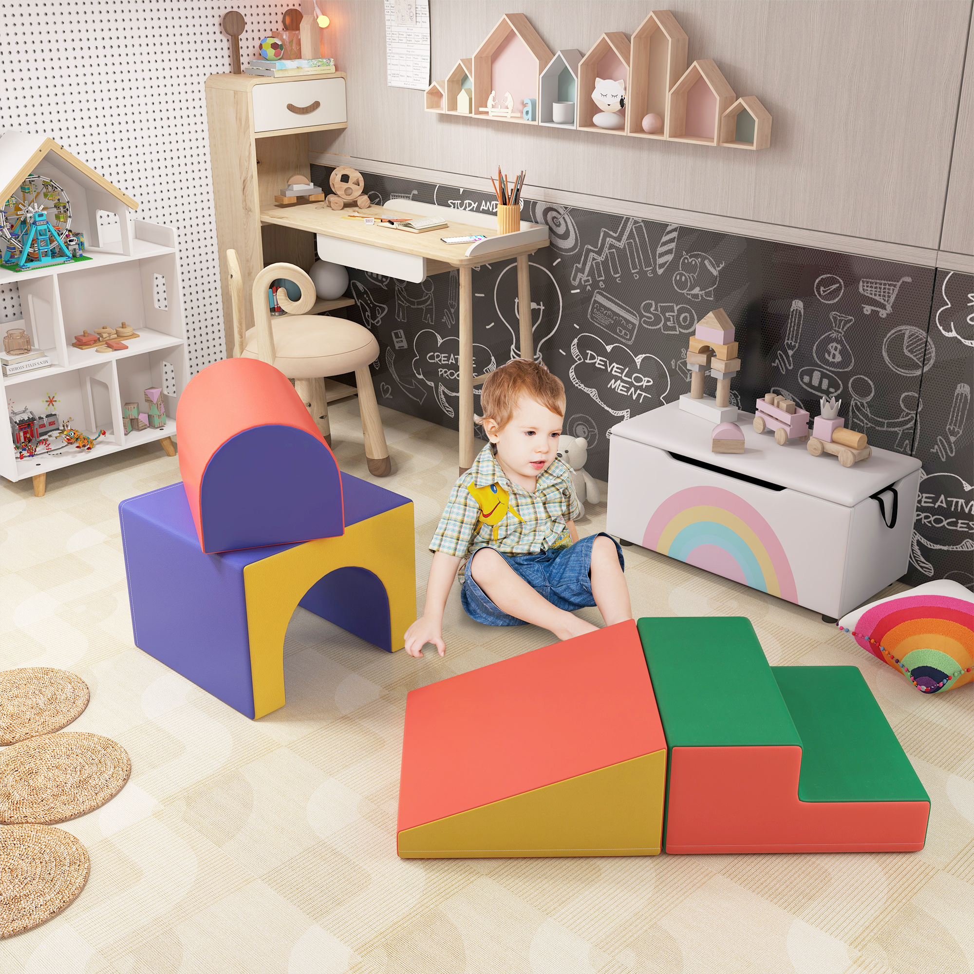 Set de juego de espuma de 4 piezas para niños: Suave, seguro para gatear y escalar