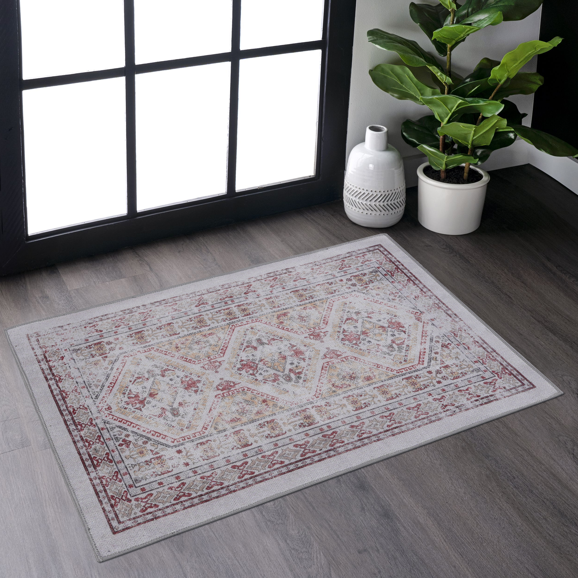 MAVAL Alfombra lavable beige de 2 x 3 pies