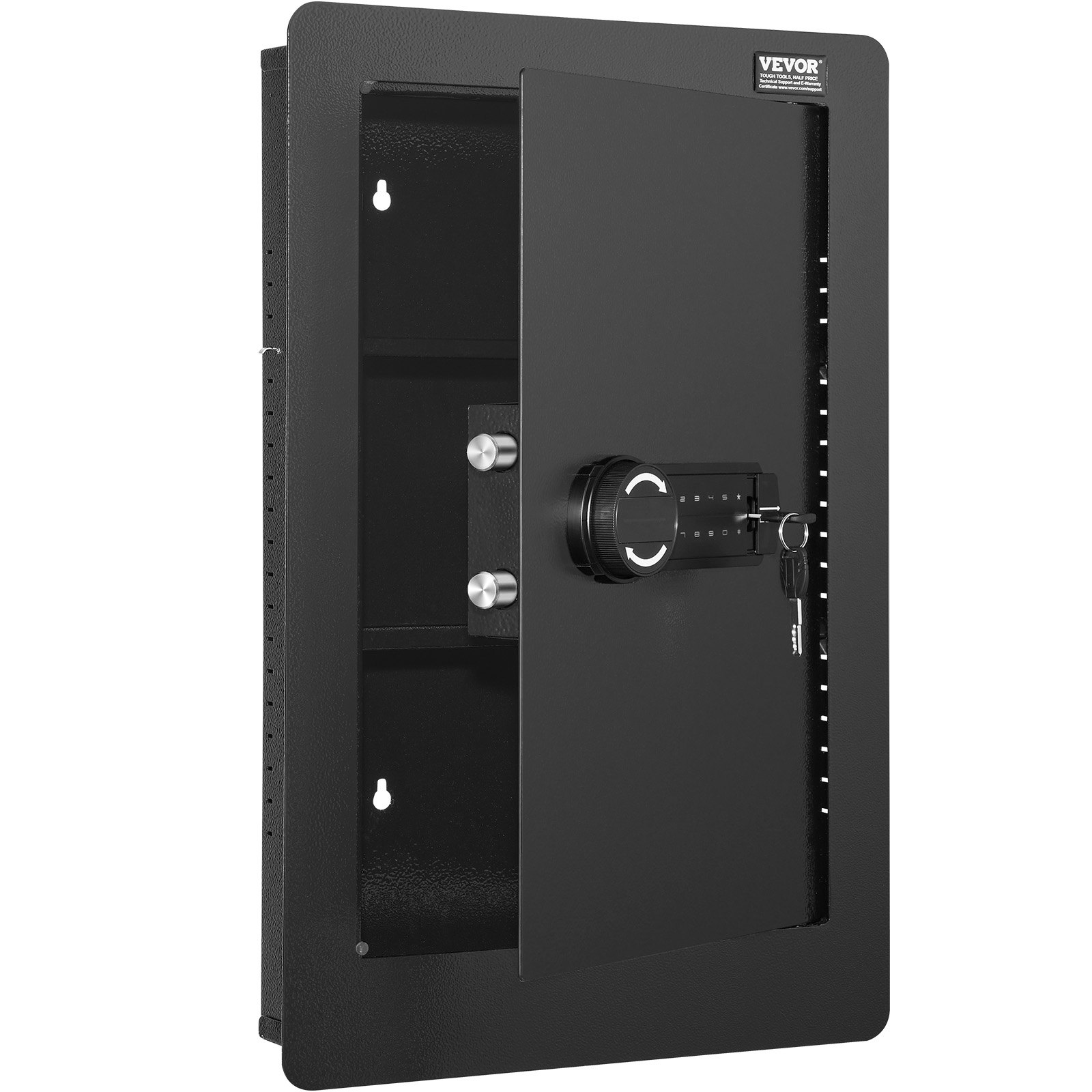 25.59" Tall Wall Safe, 3-Tier Hidden Wall Safe With Keypad, 3 Removable Shelves & 6 Key Holders, Q235 Cold-Rolled Steel In Wall Safe With LED Light & Vibration Alarm For Money, Jewelry, Passport