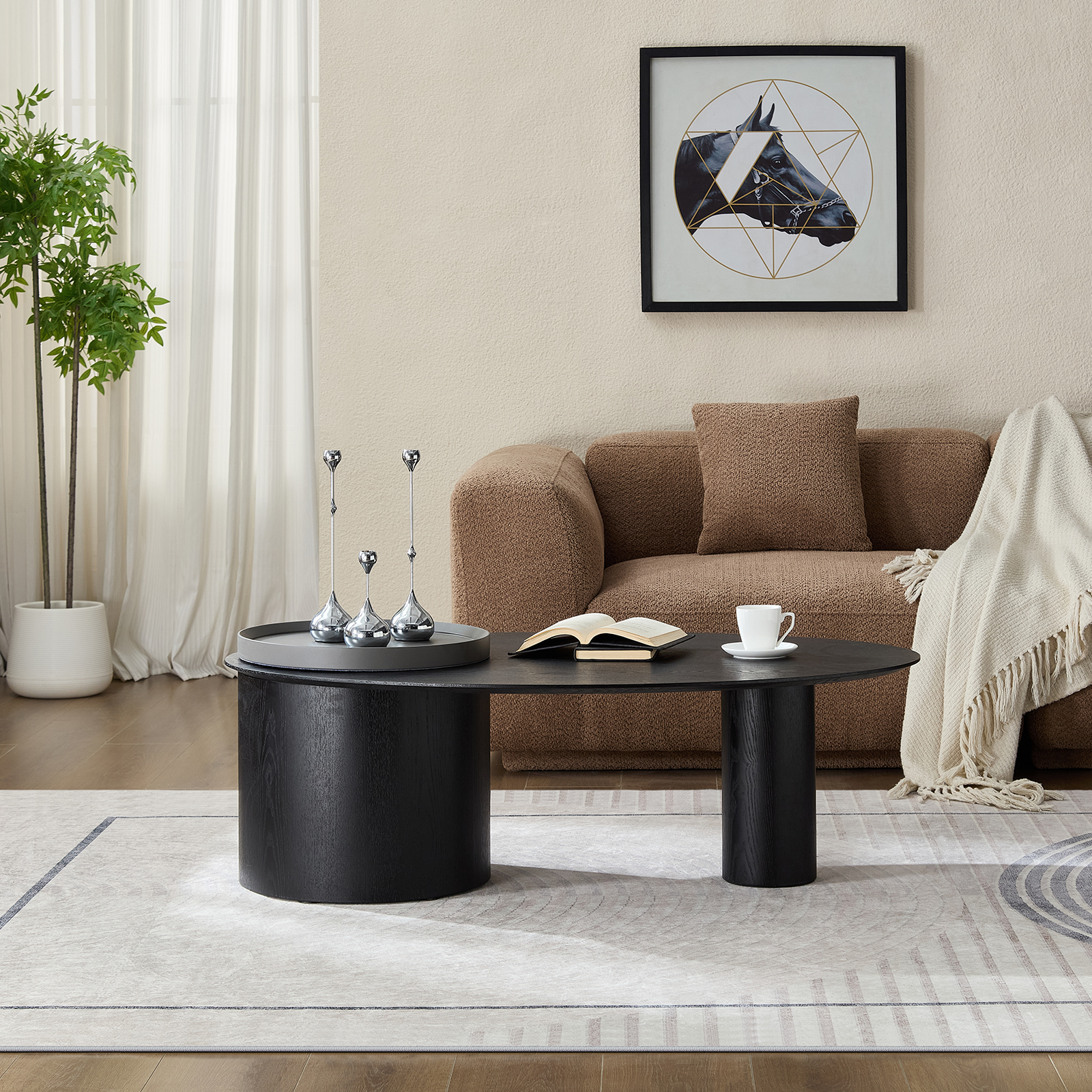 Modern Oval Luxury Coffee Table, Sophisticated Living Room Center Table