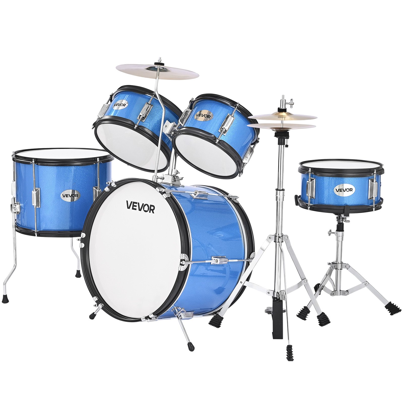 Kids Drum Set, 5-Piece 16 In Junior Drum Sets, Beginner Drums Set With Adjustable Throne, Cymbal & Two Pairs Of Drumsticks, Musical Learning Drums Instruments Kit, For Children Ages 6-13 (Blue)