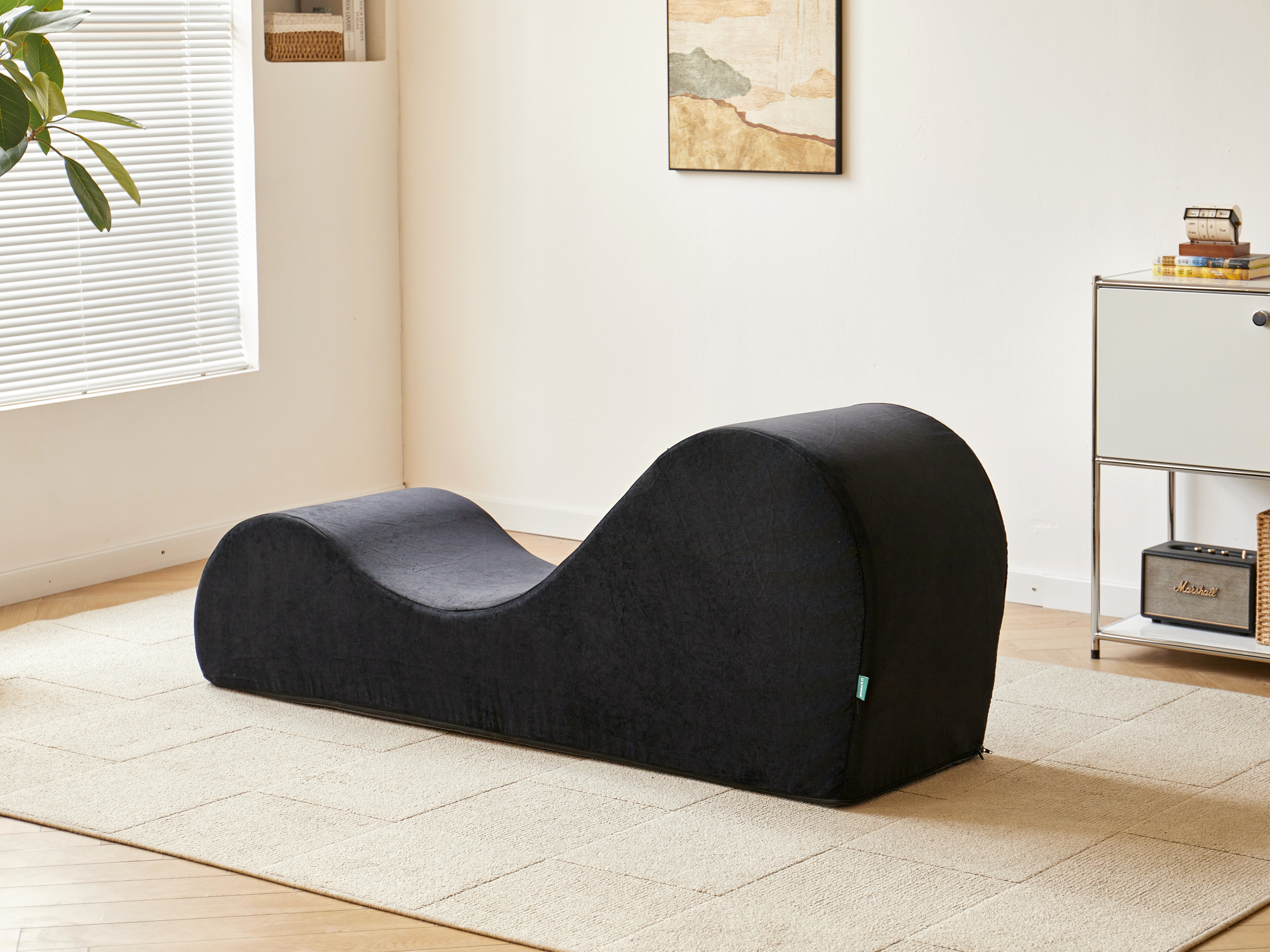Solace Chaise Lounge Chair Relaxation, Ergonomic Design With Soft Yet Firm High-Density Foam Core, Removable Machine-Washable Cover, Black