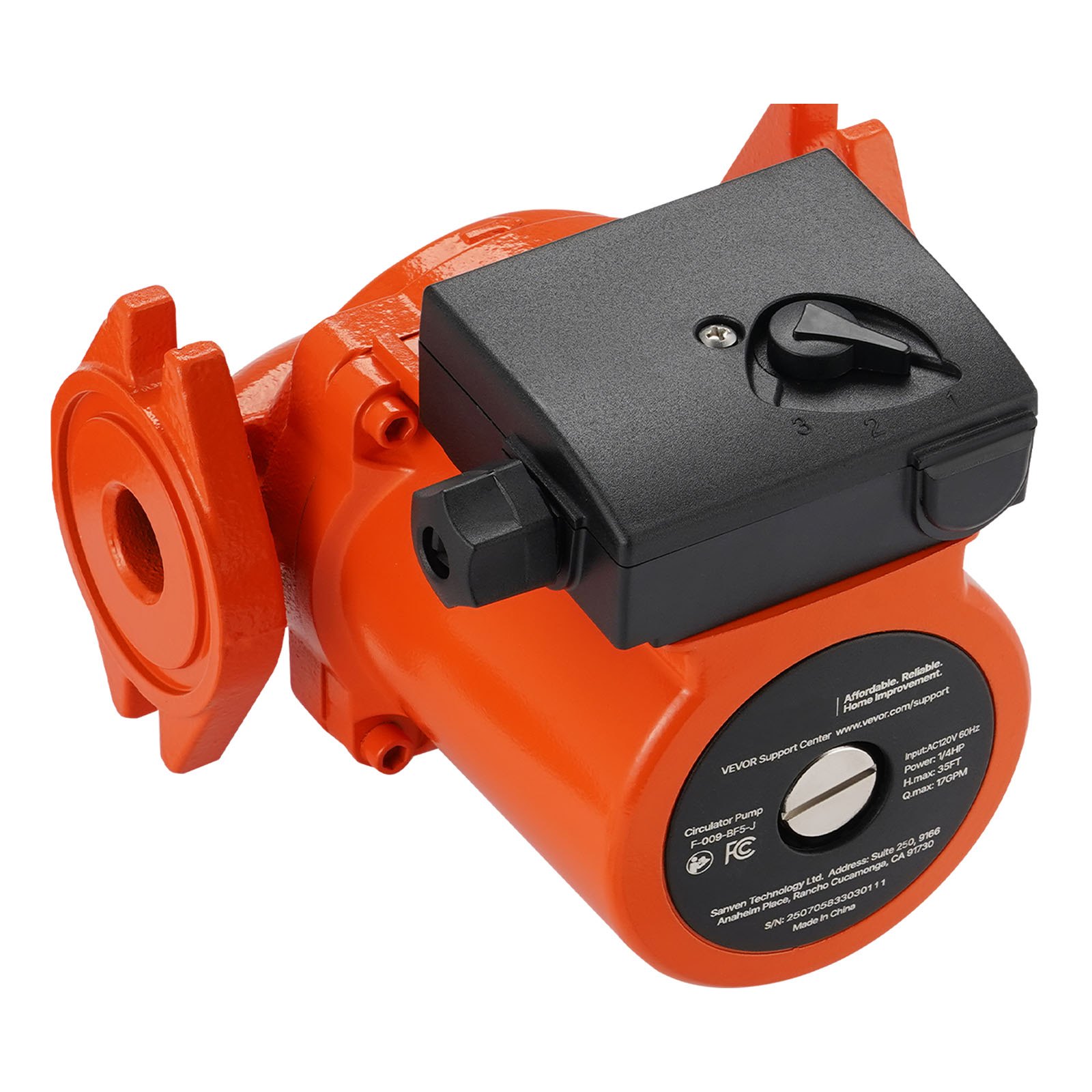 F-009-BF5-J Cast Iron Circulator Pump, 17 GPM, AC 120V 35 Ft Hot Water Recirculating Circulation Pump, 3/4-Inch Flange Connection, 3-Speed Adjustment, Quiet Operation, For Home Heating System