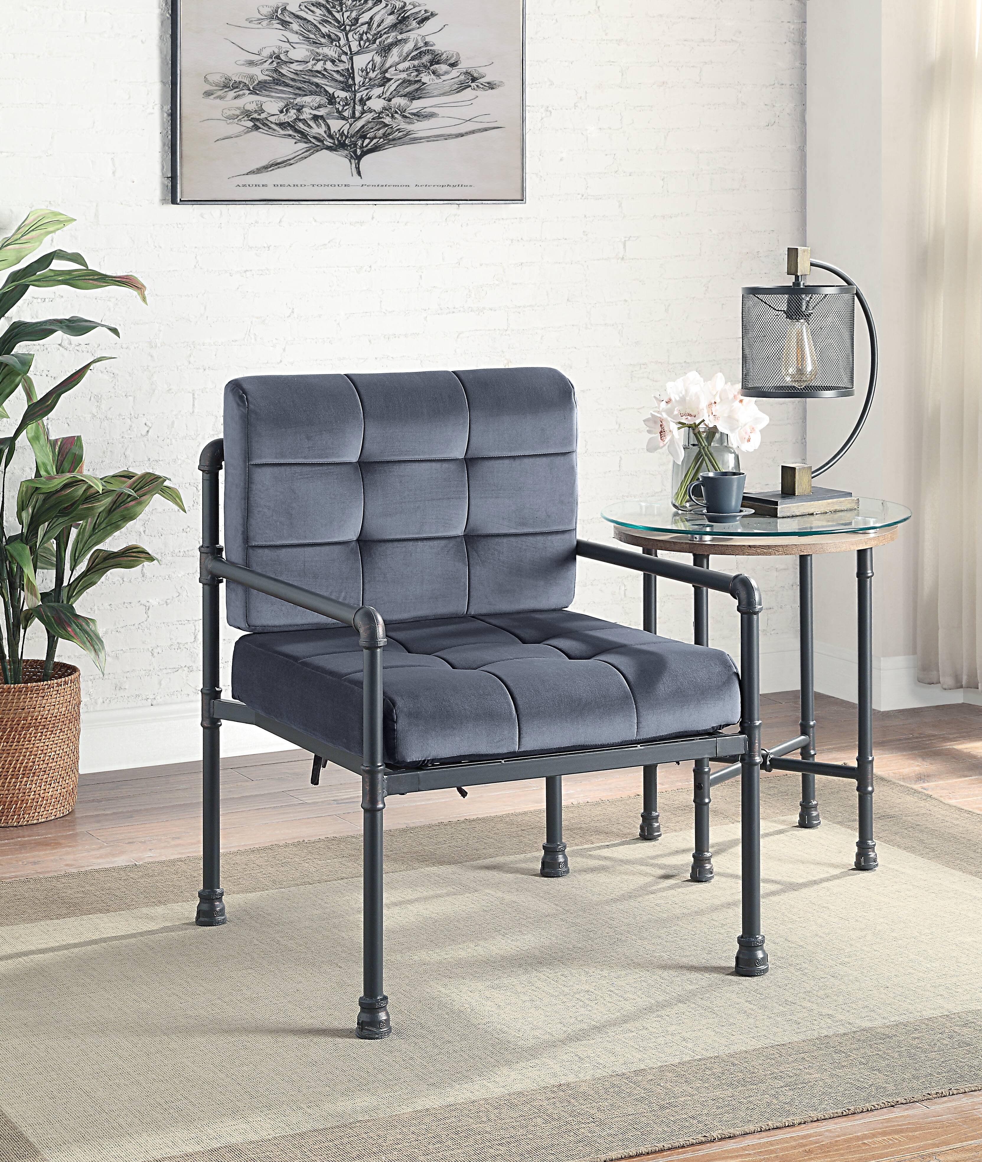 Silla decorativa Brantley de terciopelo gris y acabado gris arena