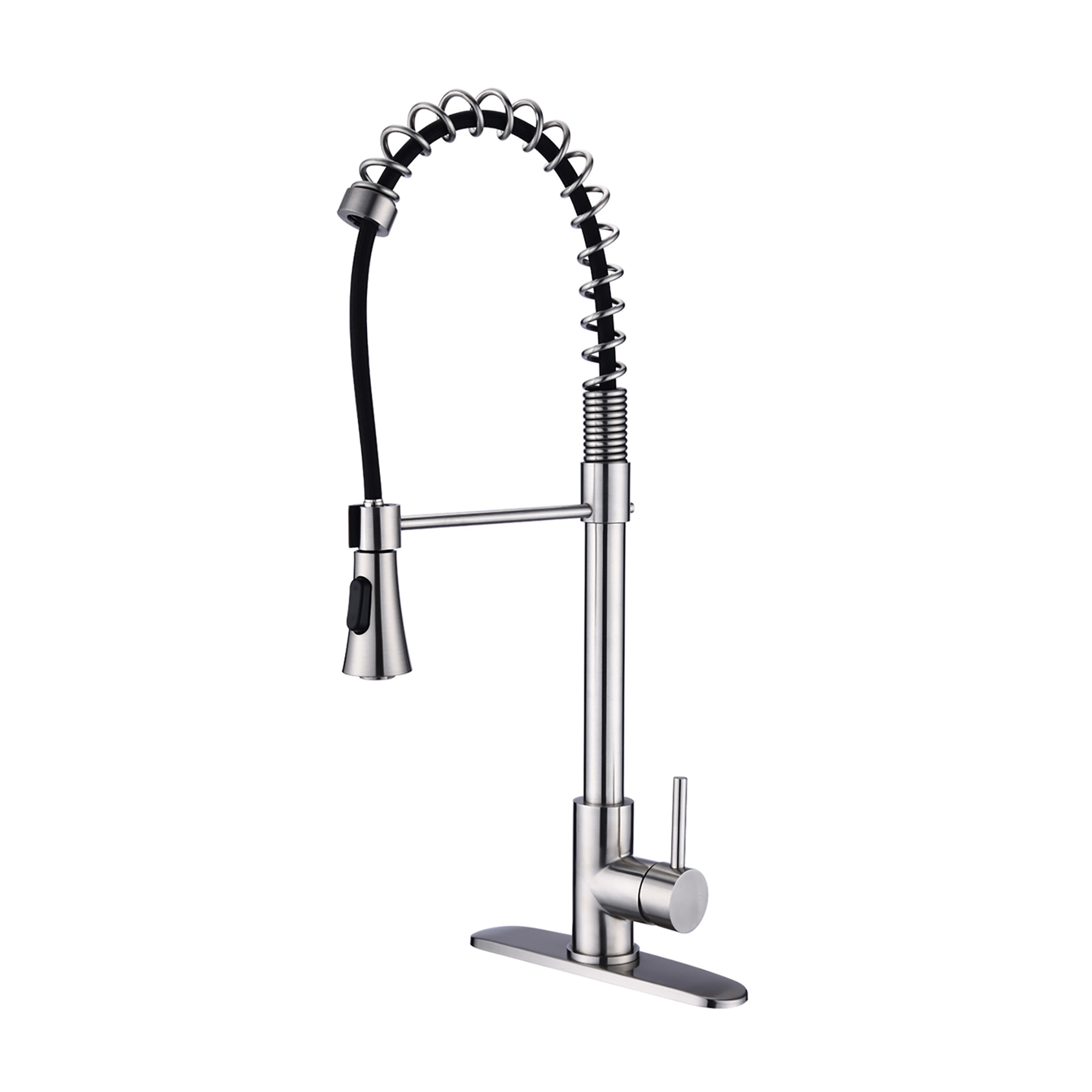 Grifo de cocina monomando, níquel cepillado, moderno, con resorte y filtro de agua.