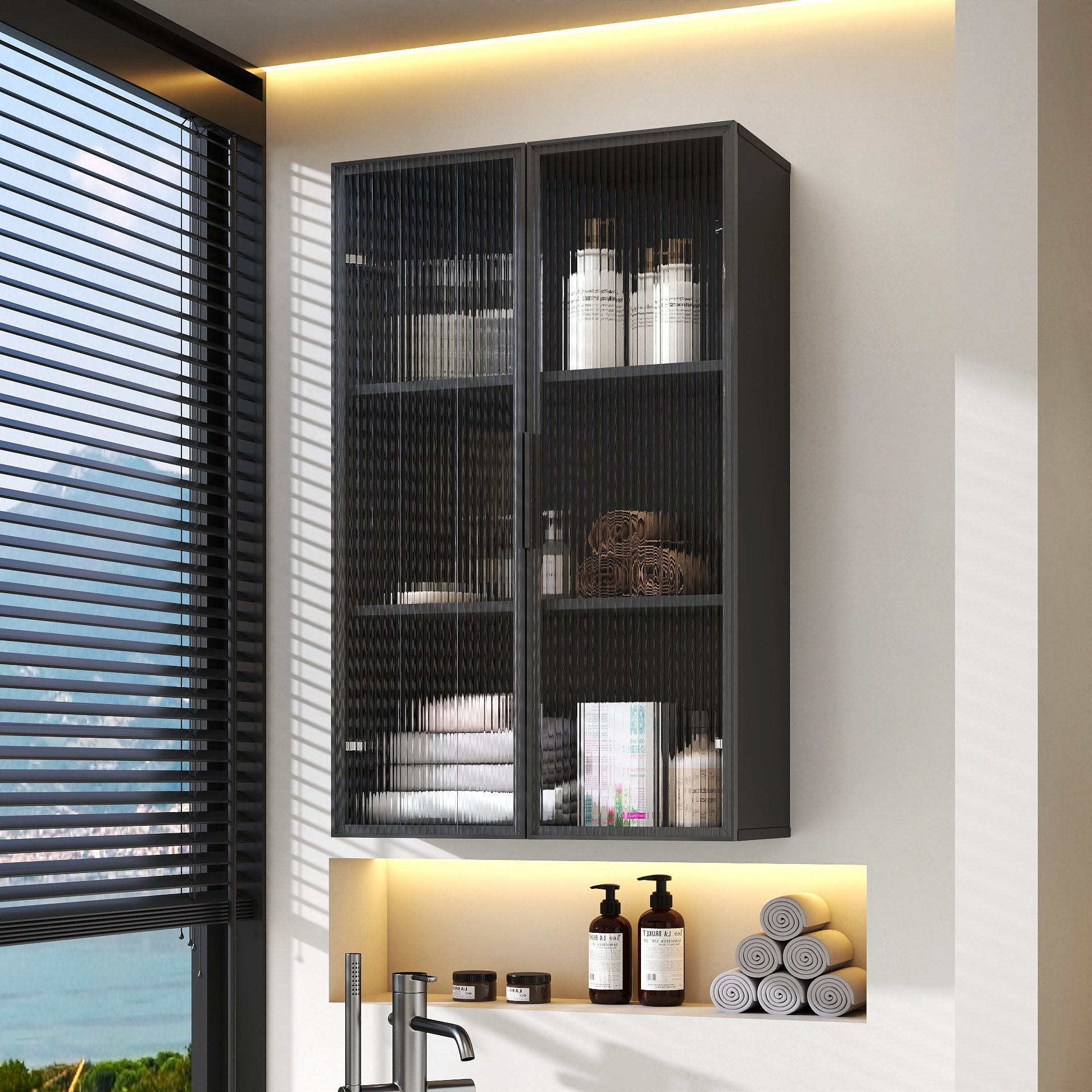 Wall Mounted Bathroom Kitchen Storage Cabinet With Glass Door,Glass Kitchen Cabinet Wall Cabinet Wall Storage Cabinet Balcony Closet Bathroom Toilet  Wall Storage Cabinet