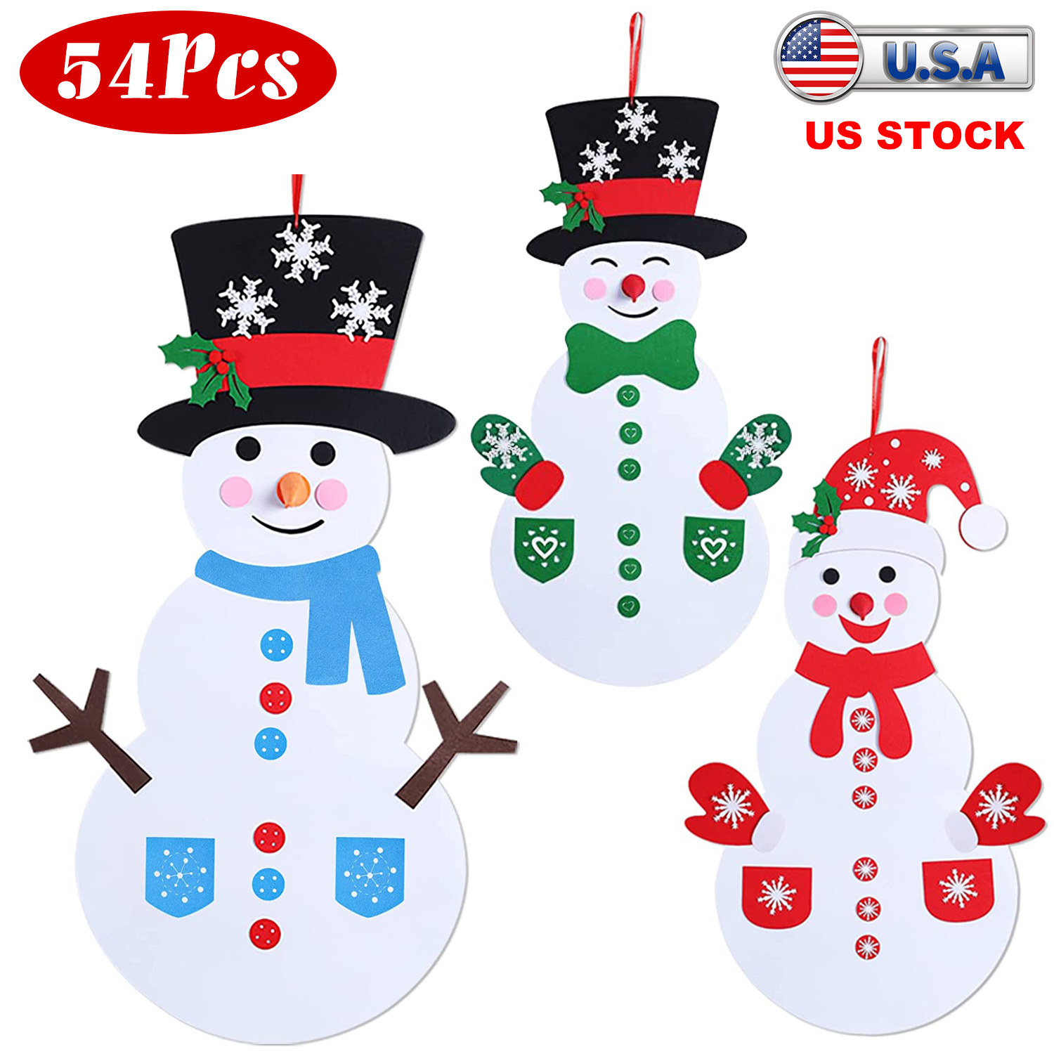 Set de muñeco de nieve de fieltro DIY con 54 adornos desmontables para niños
