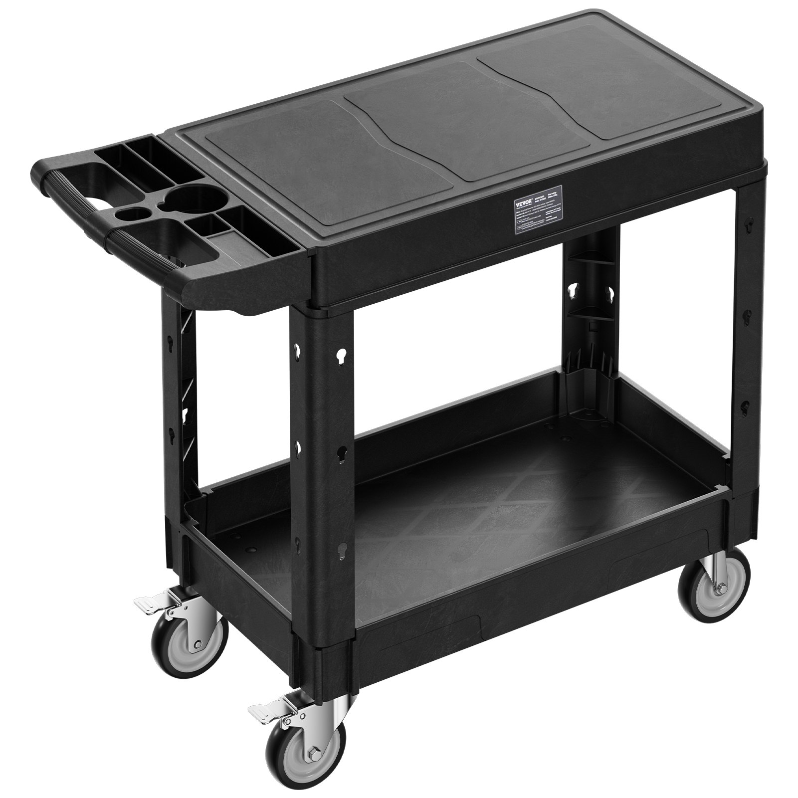 Carro de servicio de 2 estantes con ruedas, 550 libras, 31.3 x 17.7 pulgadas