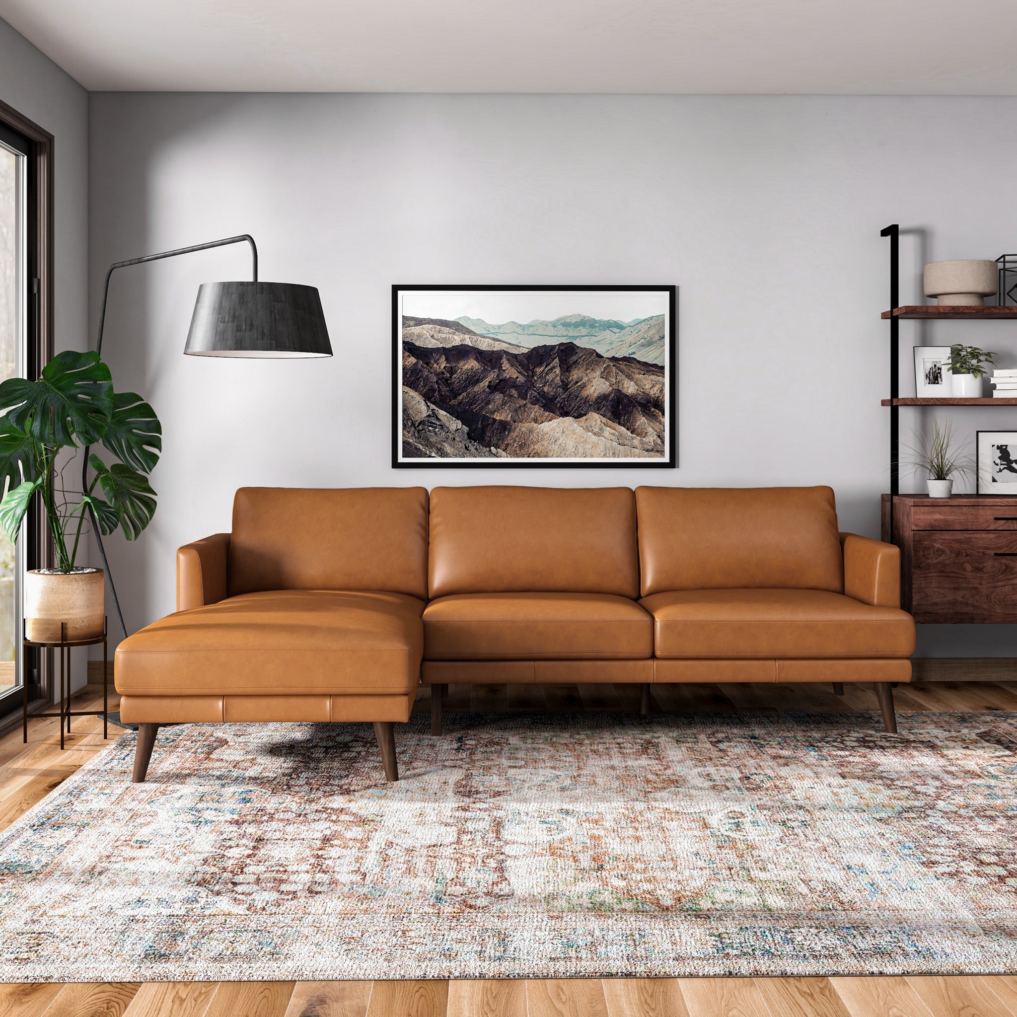Lore  L-Shaped Genuine Leather Sectional In Tan Left Facing