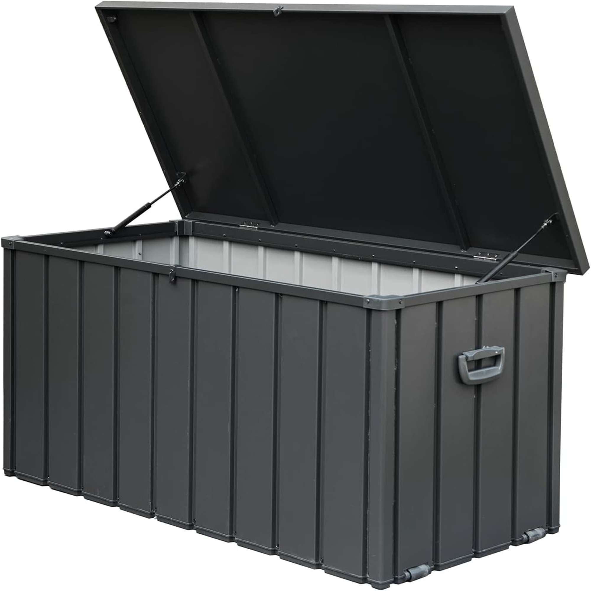 Baúl de almacenamiento exterior de 160 galones, impermeable, con cerradura, gris oscuro