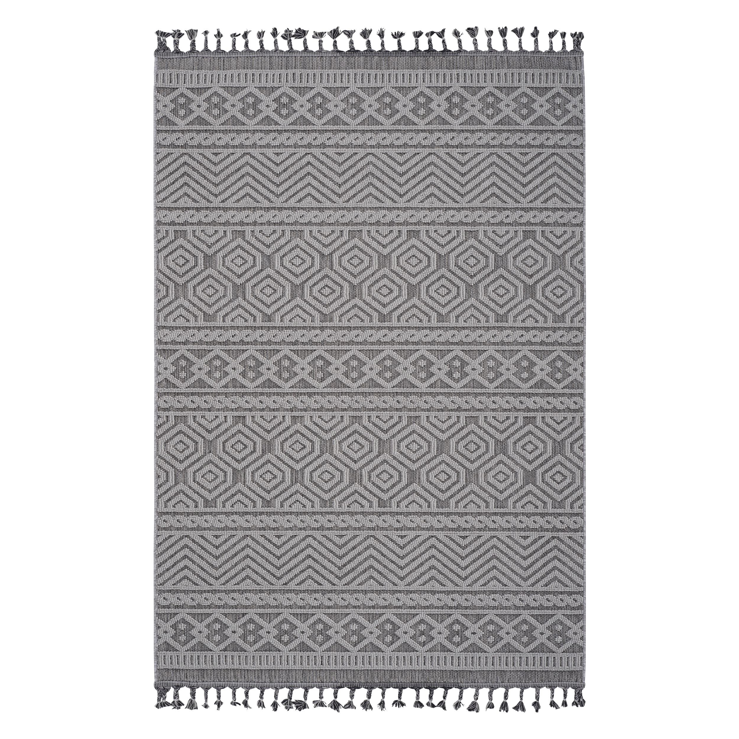 Guros   4X6 Grey  White  Geometric Indoor  Outdoor Area Rug