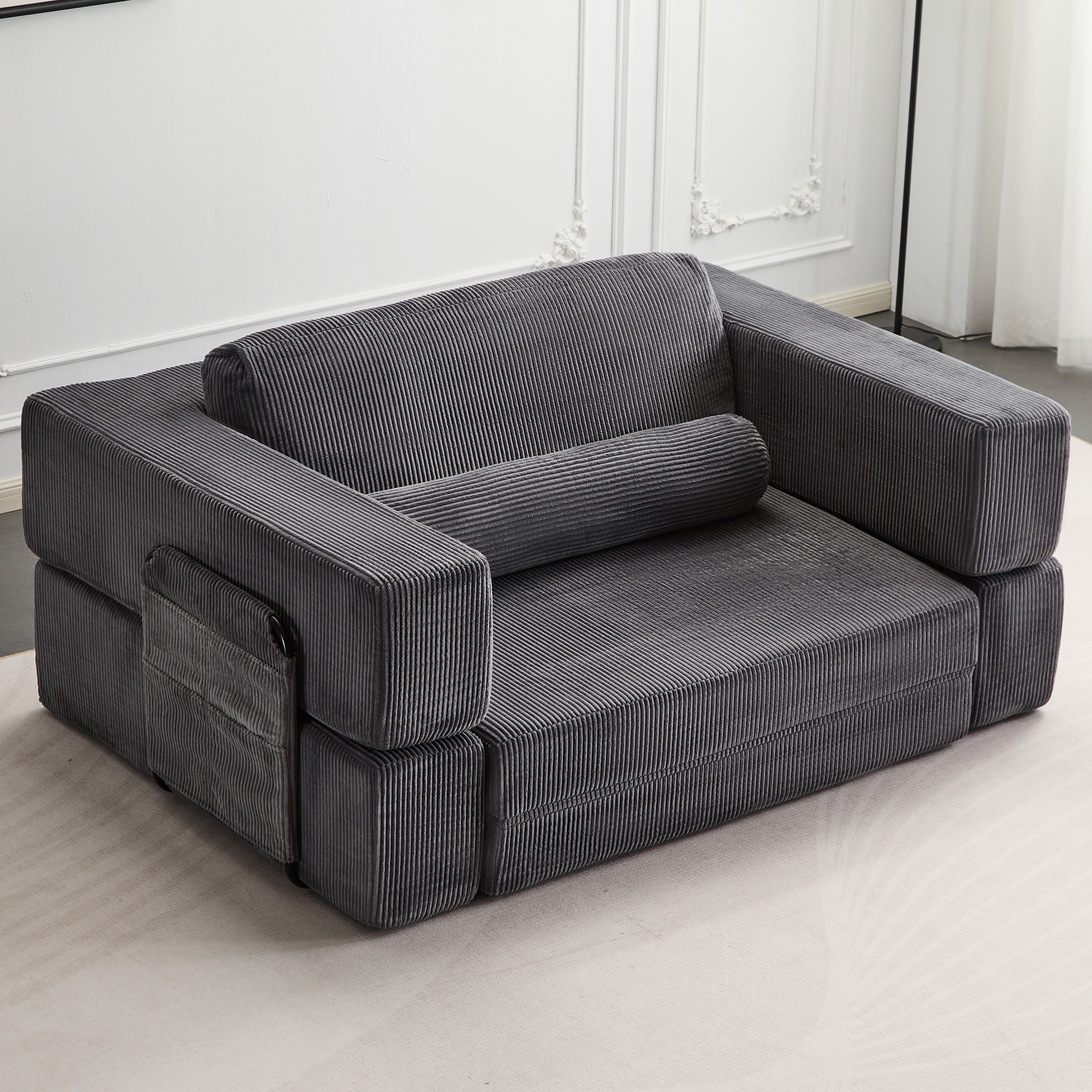 Sofá modular plegable tipo castillo para sala y dormitorio, diseño creativo, gris oscuro.