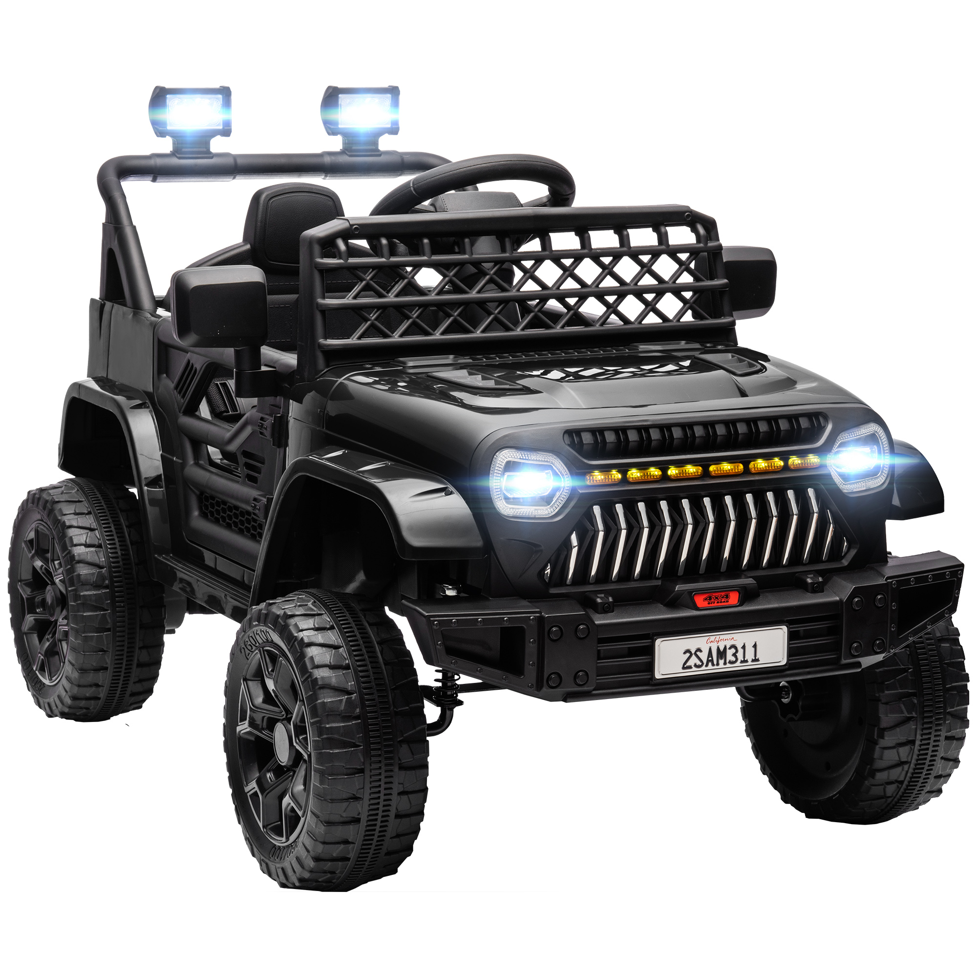 Qaba 12V Ride On Truck, Battery Powered Kids Electric Car UTV With 4 Suspension Wheels, Remote Control, 3 Speeds, LED Headlights, Horn, USB Music, Black