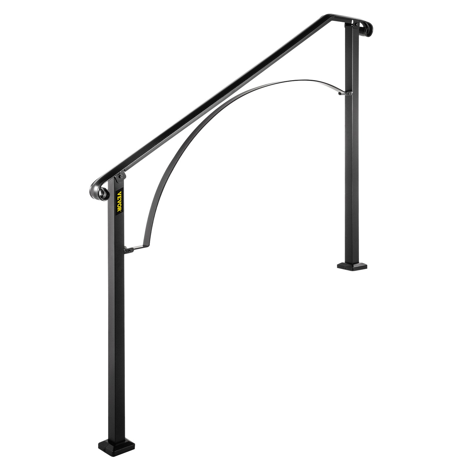 Handrails For Outdoor Steps, Fit 3 Or 4 Steps Outdoor Stair Railing, Arch#3 Wrought Iron Handrail, Flexible Porch Railing, Black Transitional Handrails For Concrete Steps Or Wooden Stairs