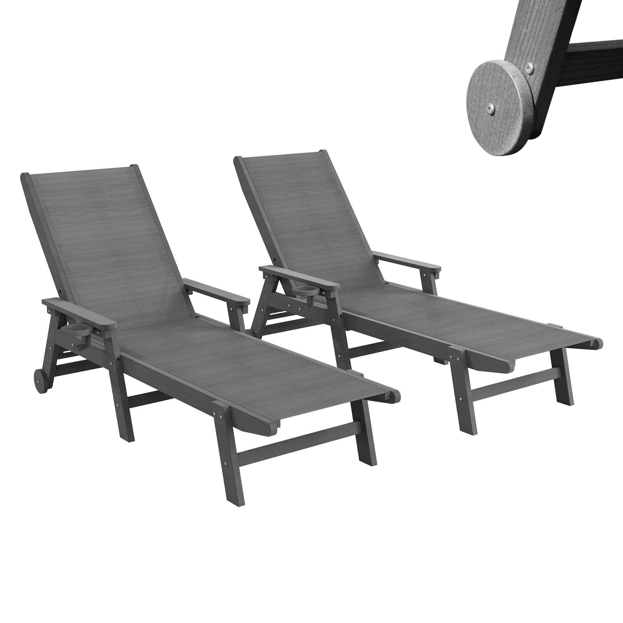 Tumbonas de piscina HDPE para exterior con ruedas, juego de 2, gris oscuro