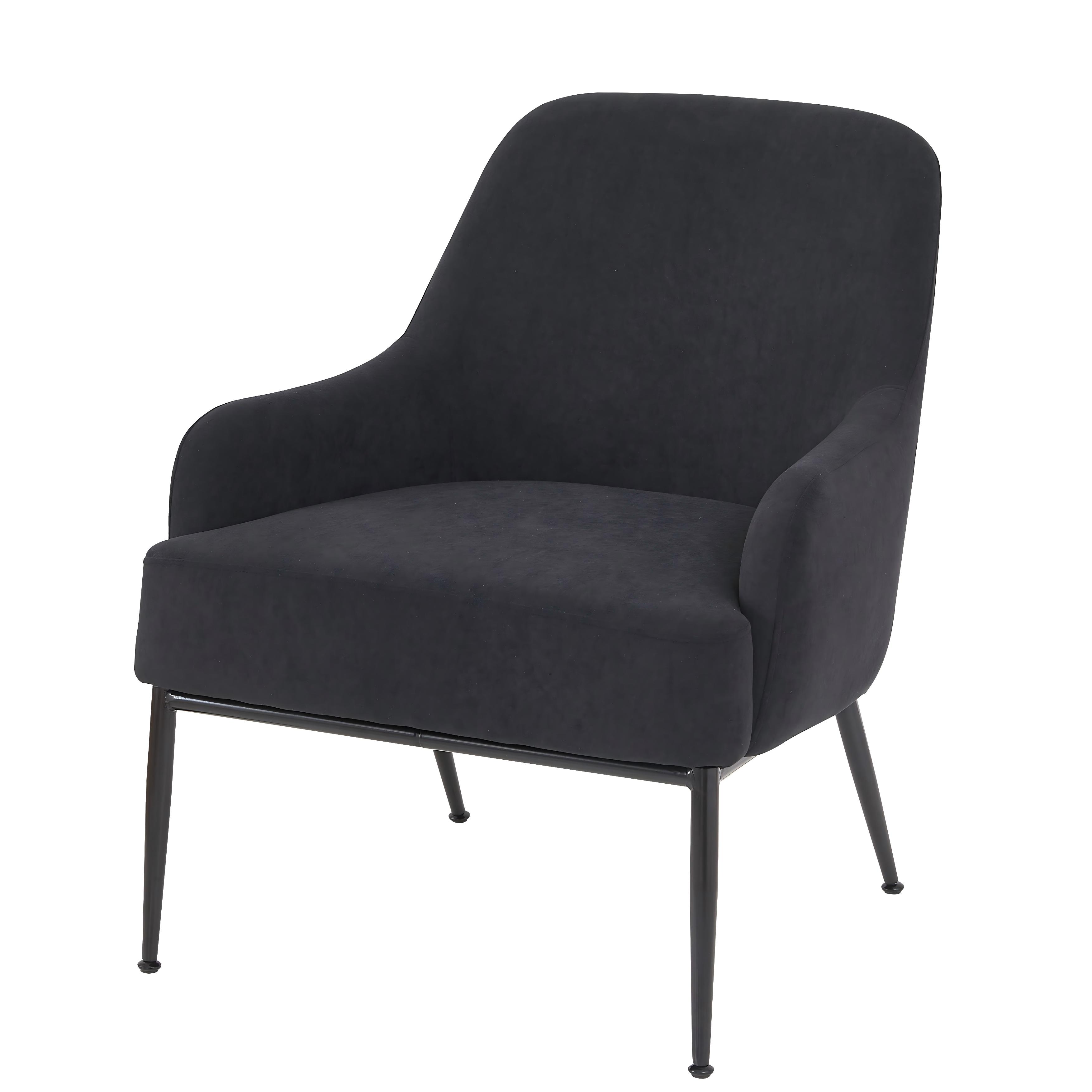 Black Velvet Accent Chair, Modern Upholstered Armchair With Metal Legs, Comfy Side Chair For Living Room Bedroom