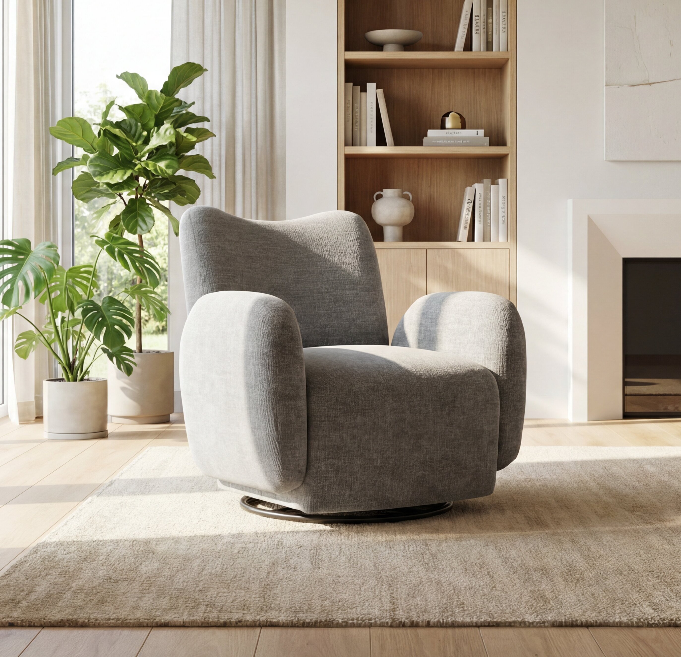 360  Swivel Chair Accent Chair 32.48-inch Chenille Fabric Upholstered Sofa, Suitable For Living Room, Study, Office Or Leisure Area, Dark Grey