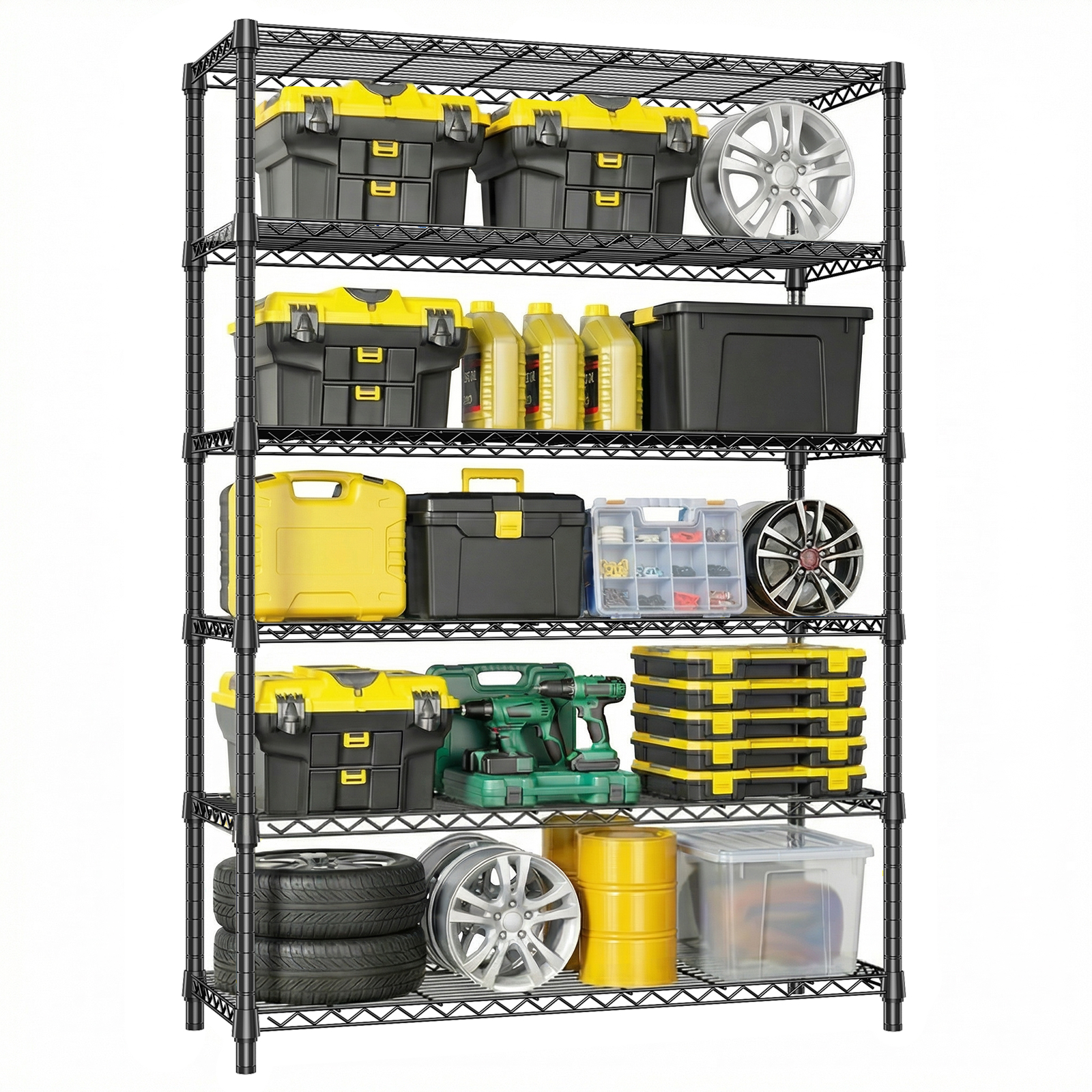 Estantería de almacenamiento de metal con 6 niveles, carga de 2100 libras, ajustable, negra.