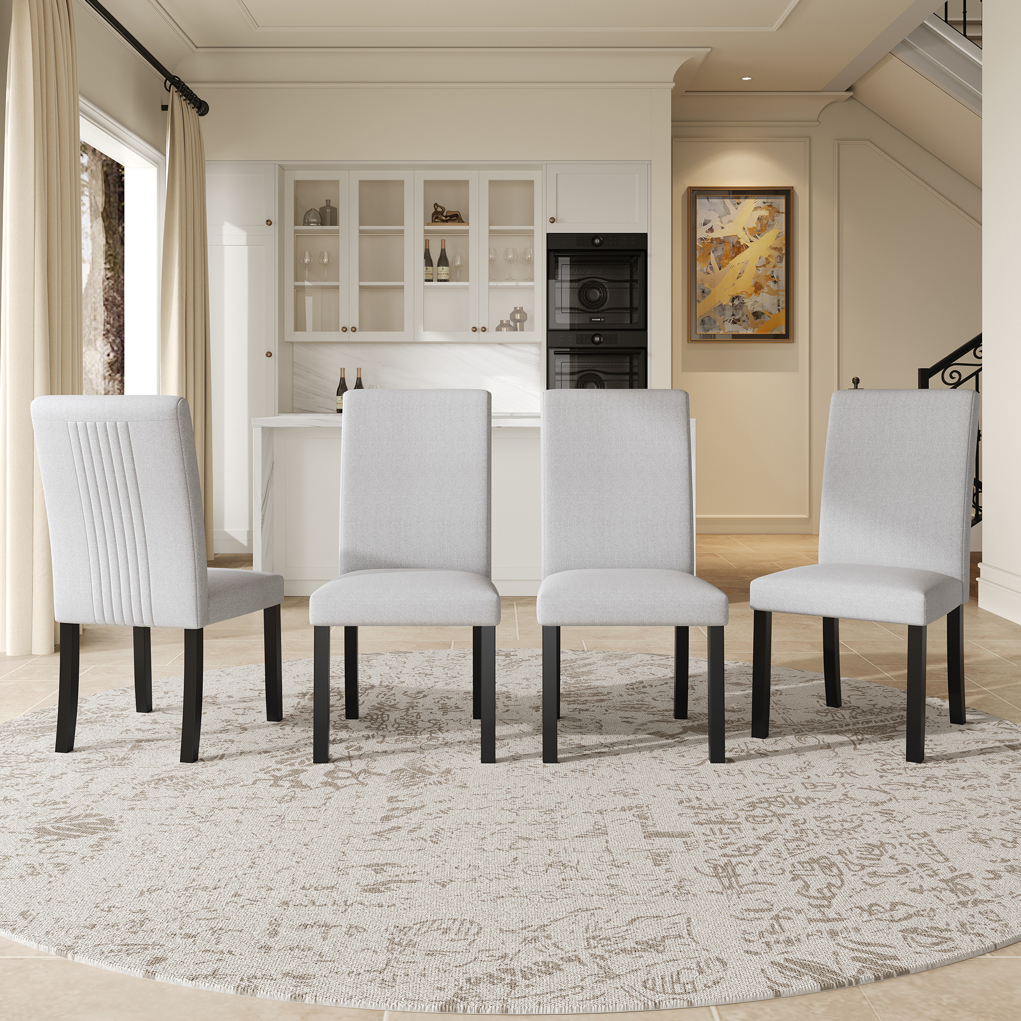 Modern Dining Room Chairs Set Of 4, Accent Diner Chairs Upholstered Fabric Side Stylish Kitchen Chairs With Solid Wood Legs And Padded Seat - Beige