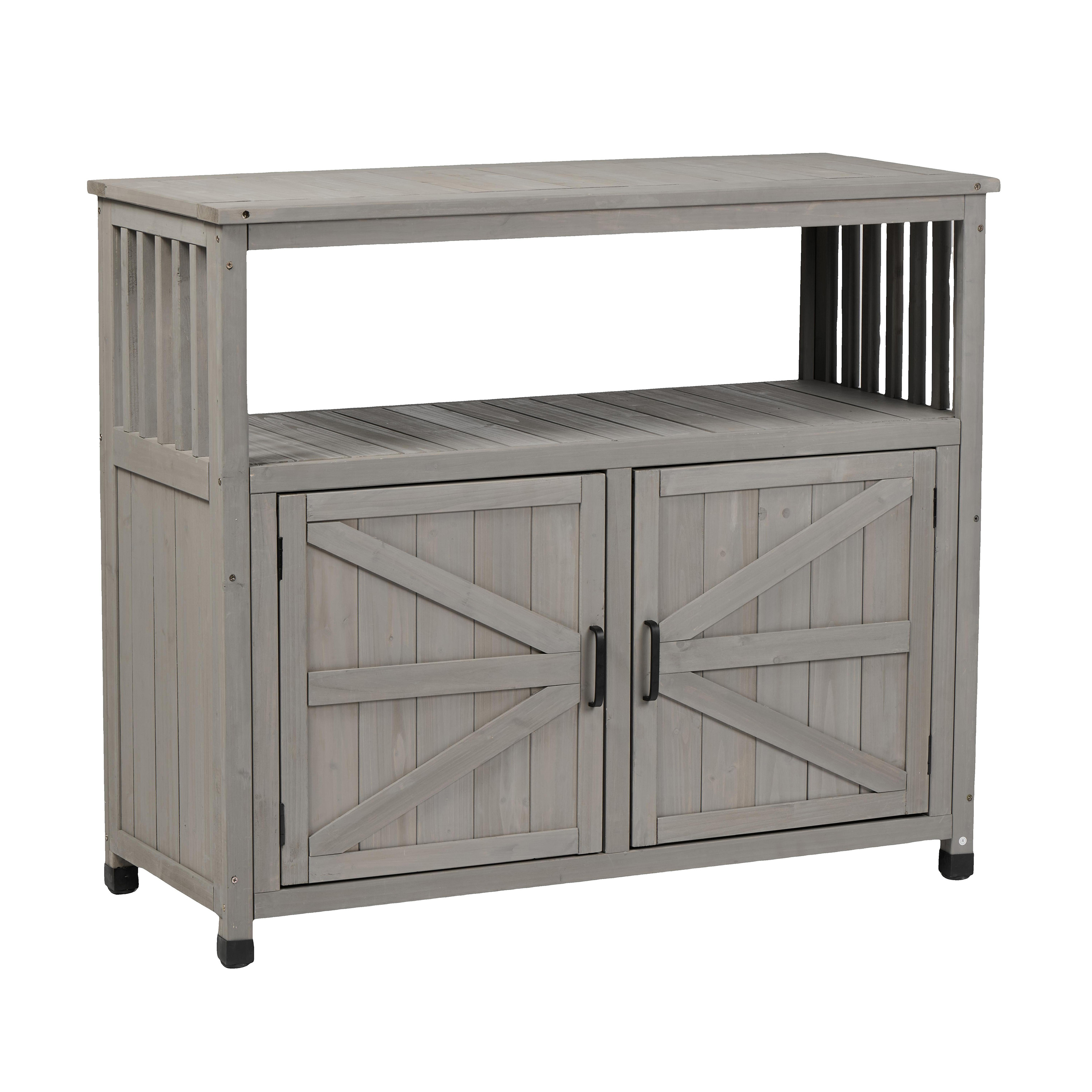 Wooden Patio Bar Table Set With Storage, Buffet Cabinet Sideboard For Outdoor And Indoor