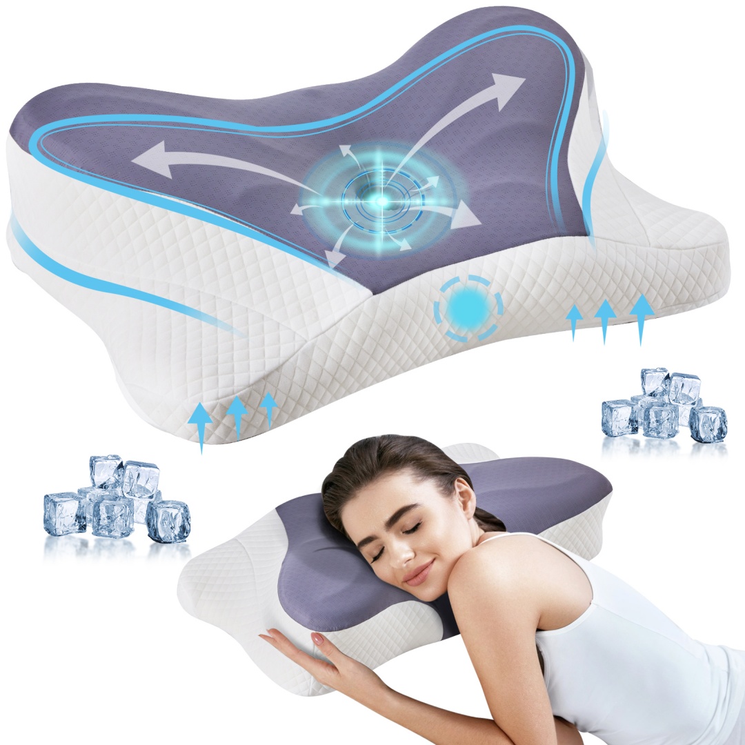 Almohada cervical ergonómica de espuma viscoelástica refrescante con doble altura