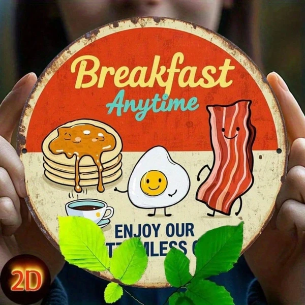Letrero de pared metálico CIFbuy 8x8 pulgadas, patrón de desayuno vintage rústico