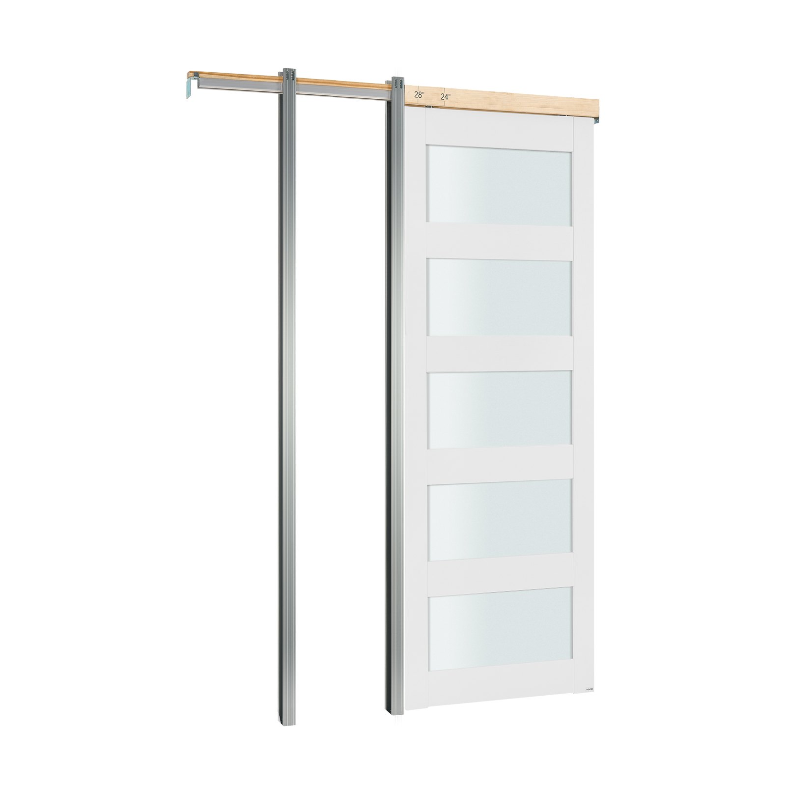 Puerta corrediza de bolsillo 30 x 80 pulgadas, vidrio esmerilado, madera y MDF.