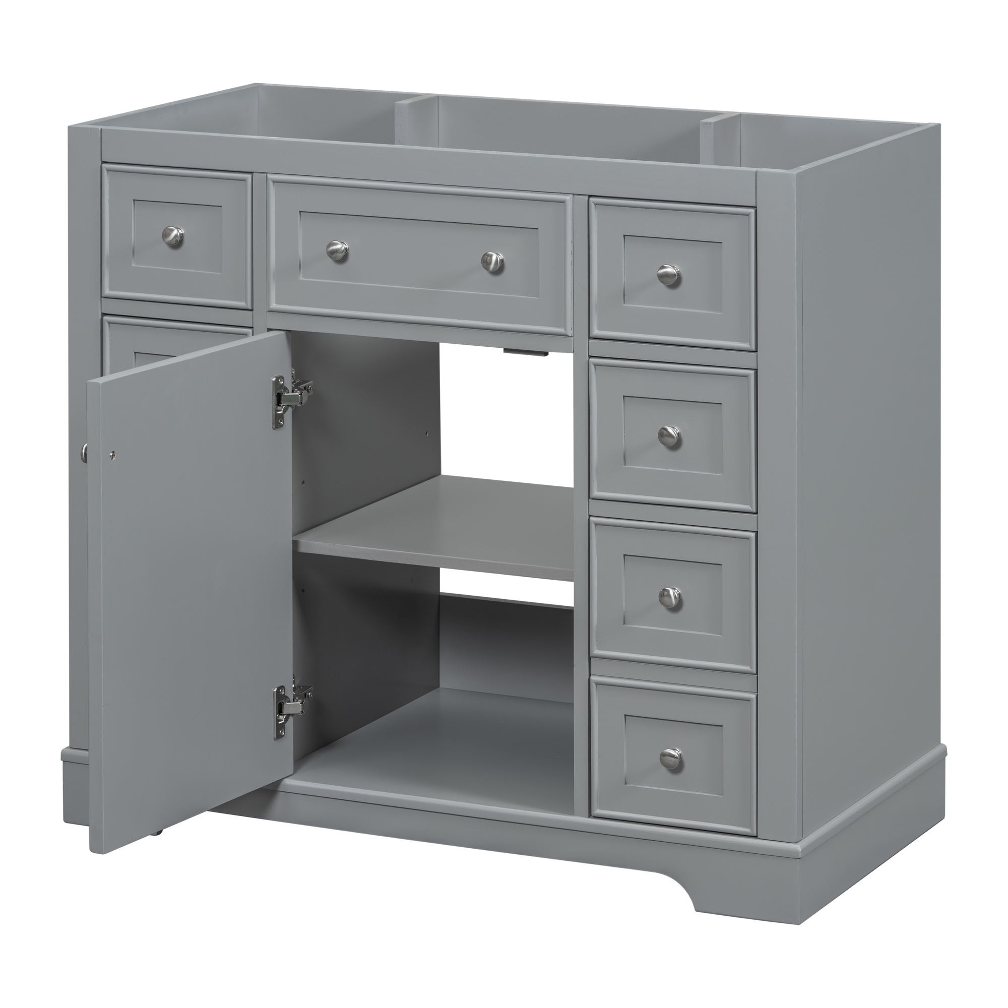 Mueble de baño de 36 pulgadas sin lavabo, 1 gabinete, 6 cajones, gris