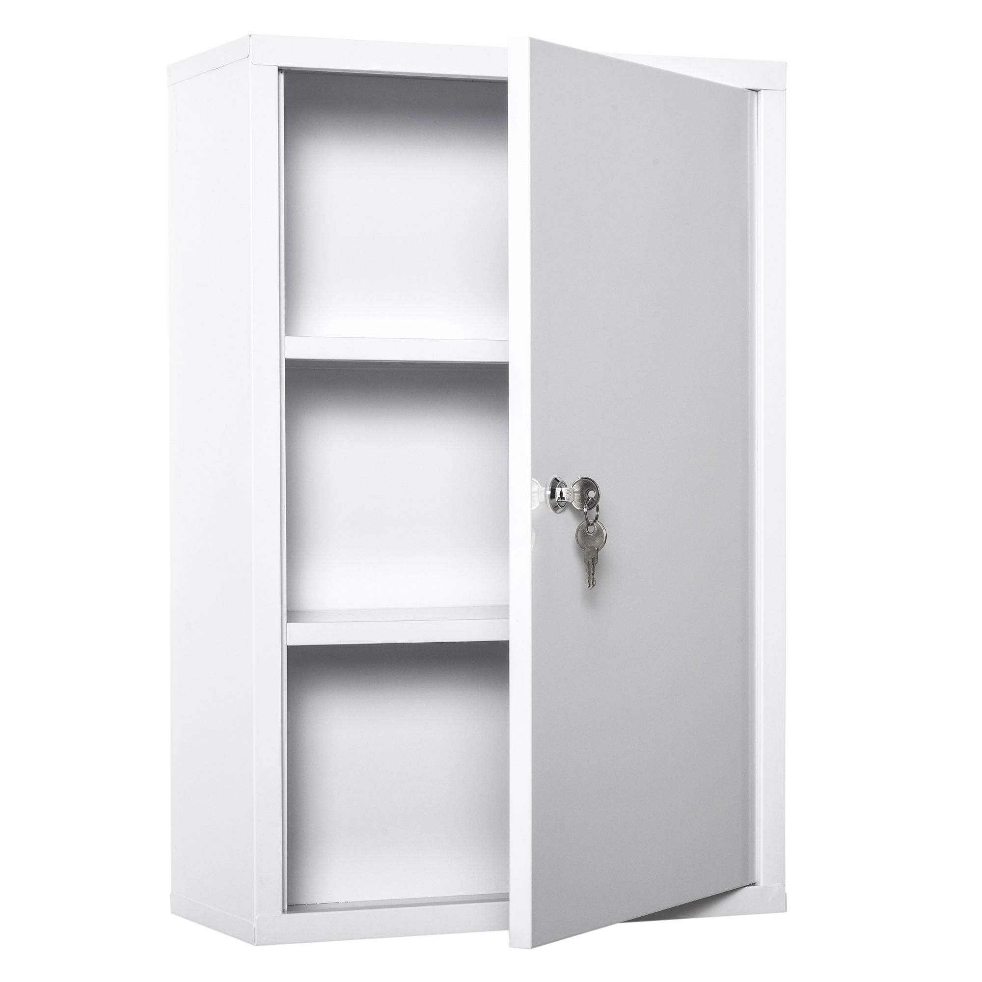 Botiquín de acero para pared, 3 niveles, con cerradura y 2 llaves, blanco