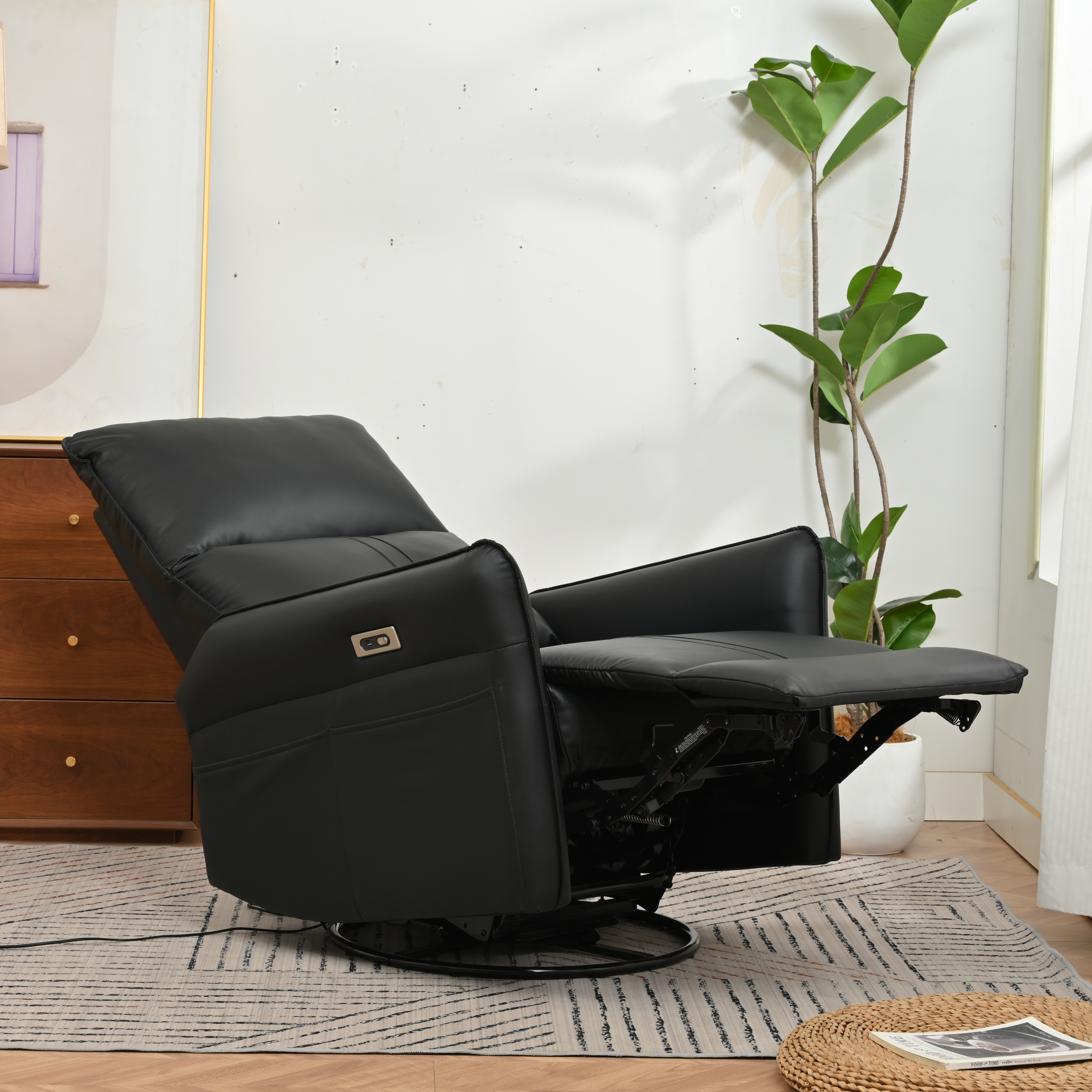 Sillón reclinable eléctrico giratorio 270 grados con función mecedora, negro