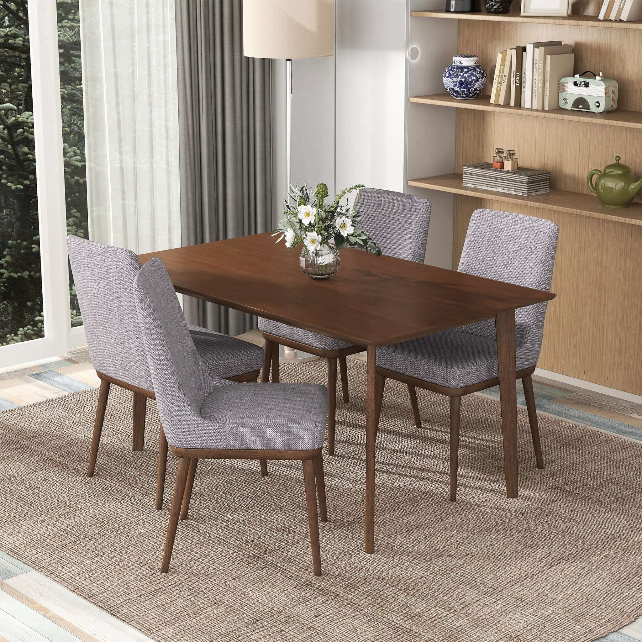 Carlos Solid Wood Dining Table And 4 Side Chairs