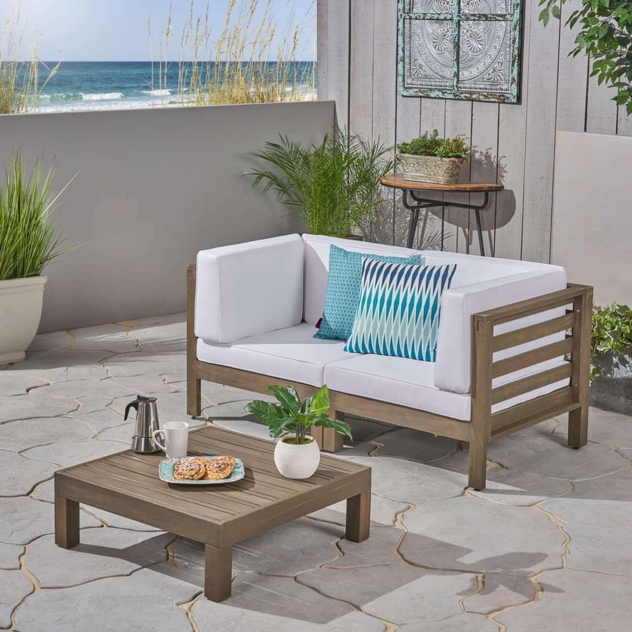 Set de loveseat OANA de 3 piezas con mesa de centro, blanco.