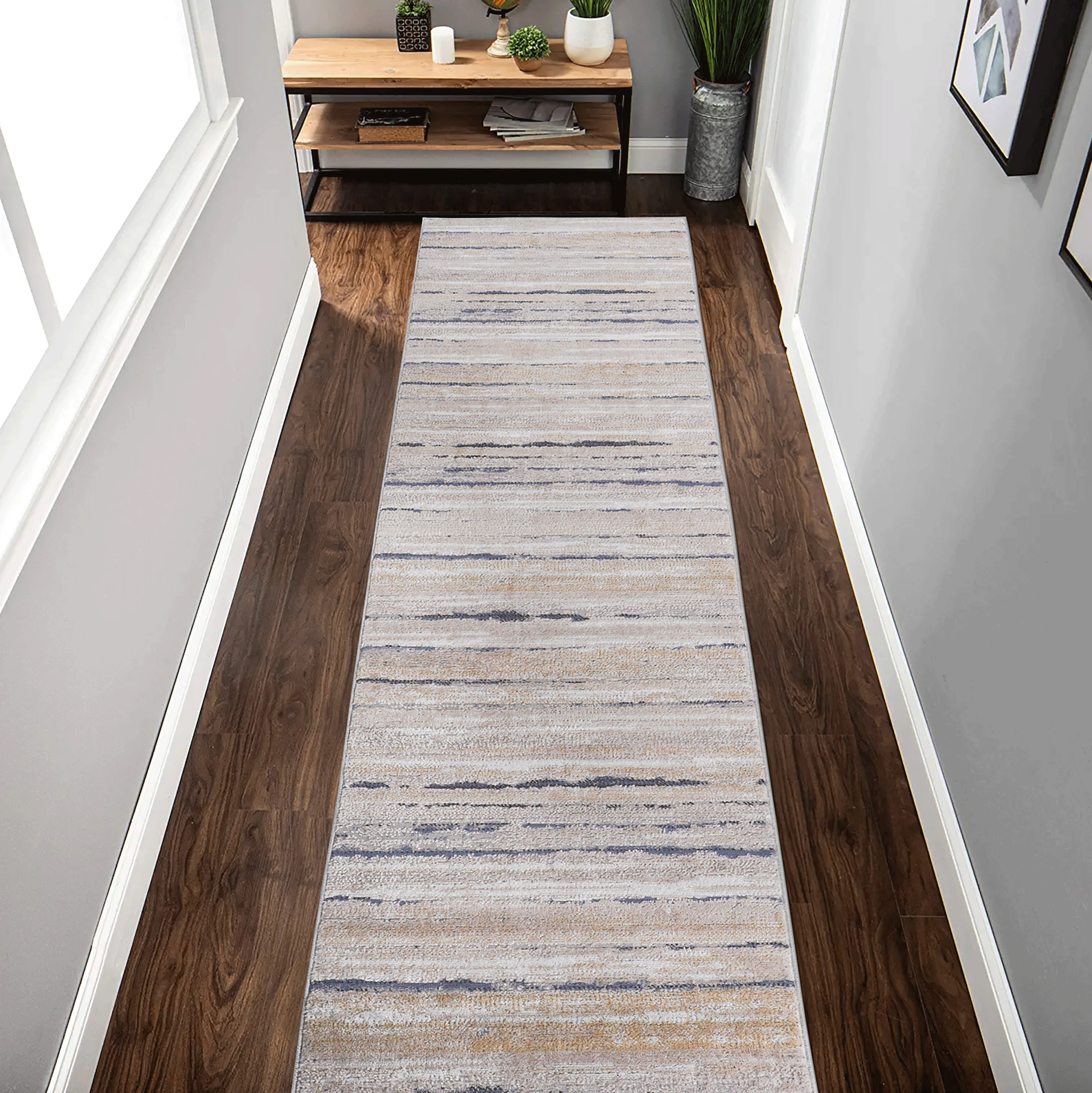 PAYAS 2X8 Ivory Blue  Striped Runner Rug