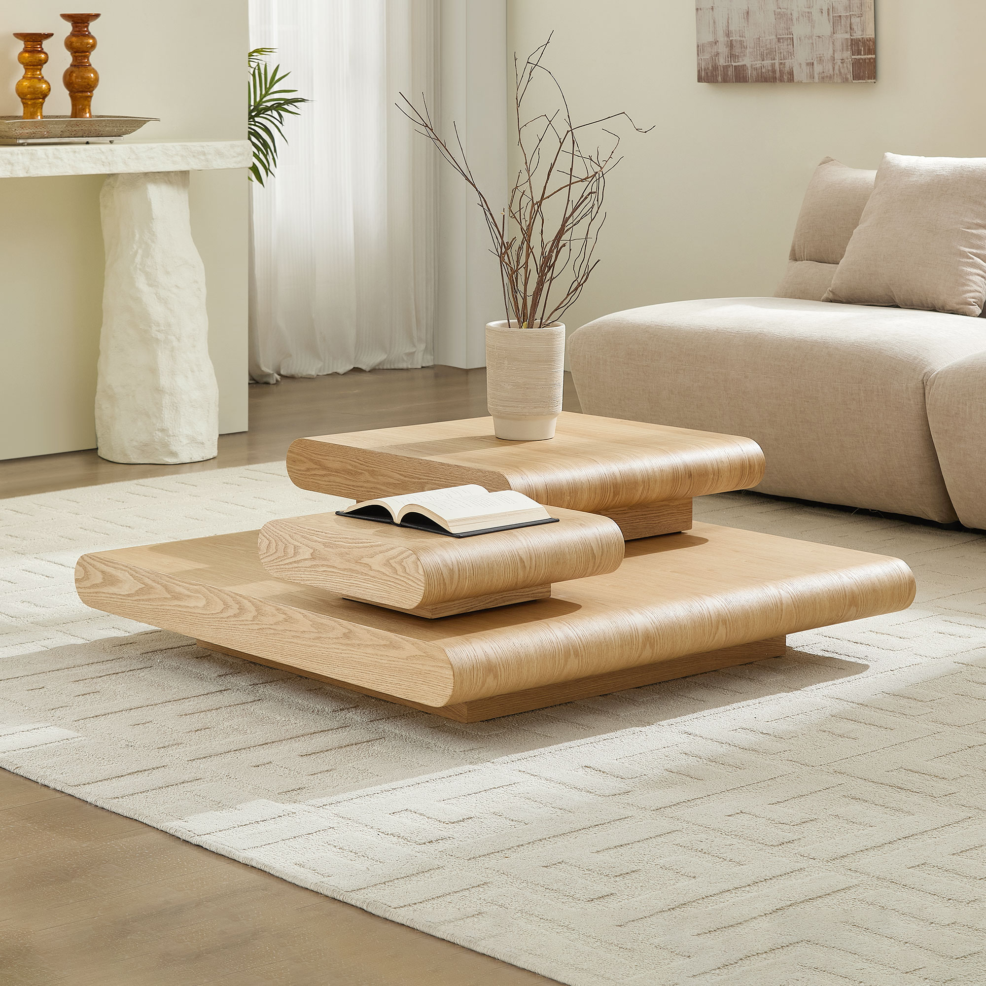 Mesa de centro modular de 3 piezas, 39.37 pulgadas, MDF, aspecto madera natural