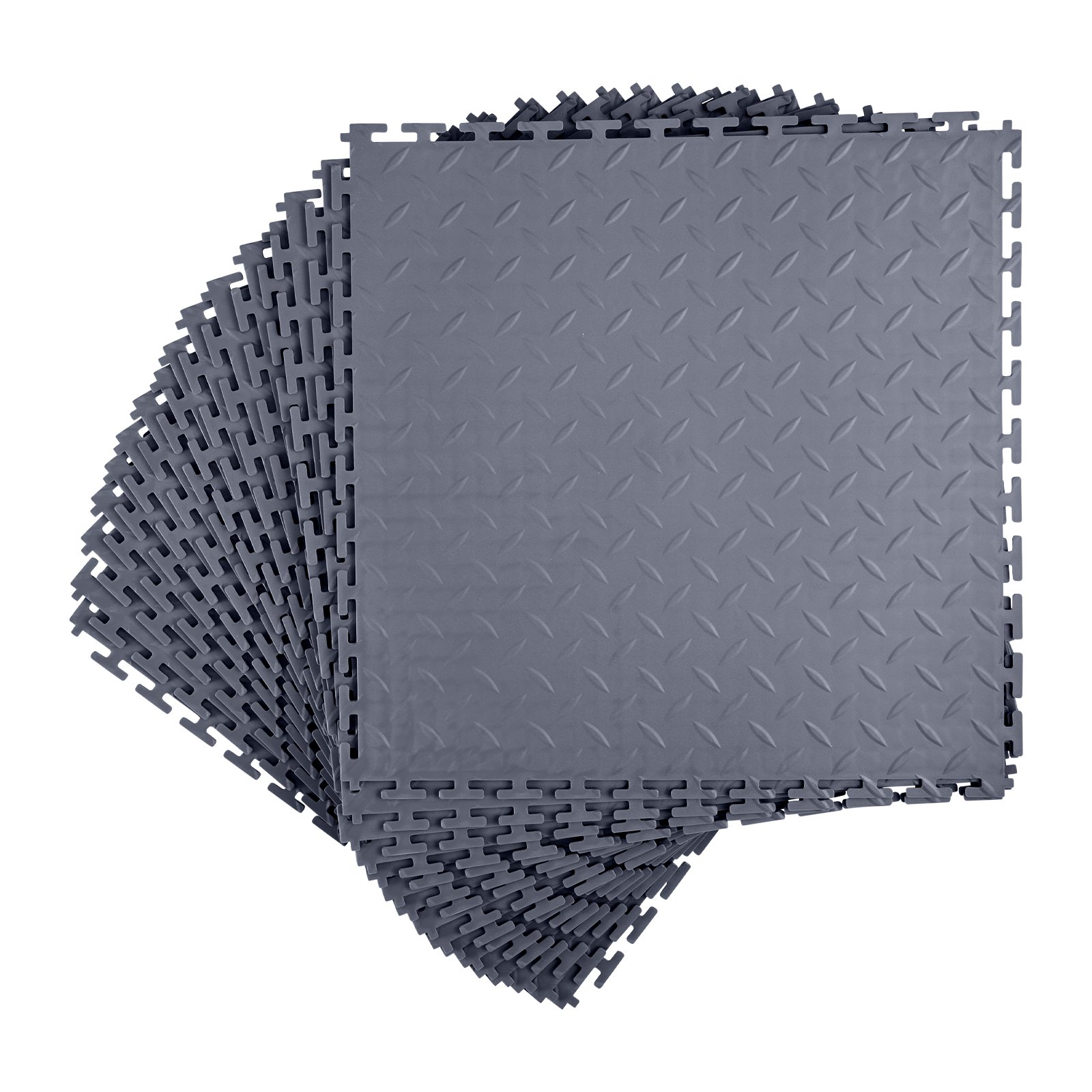 Garage Floor Tiles Interlocking, 16 Pack 20.2 X 20.2 X 0.2 In Interlocking Modular Garage Flooring Tiles, Diamond Plate Slip-Resistant PVC Mats For Workshop,Warehouse,Tool Room, Graphite Gray