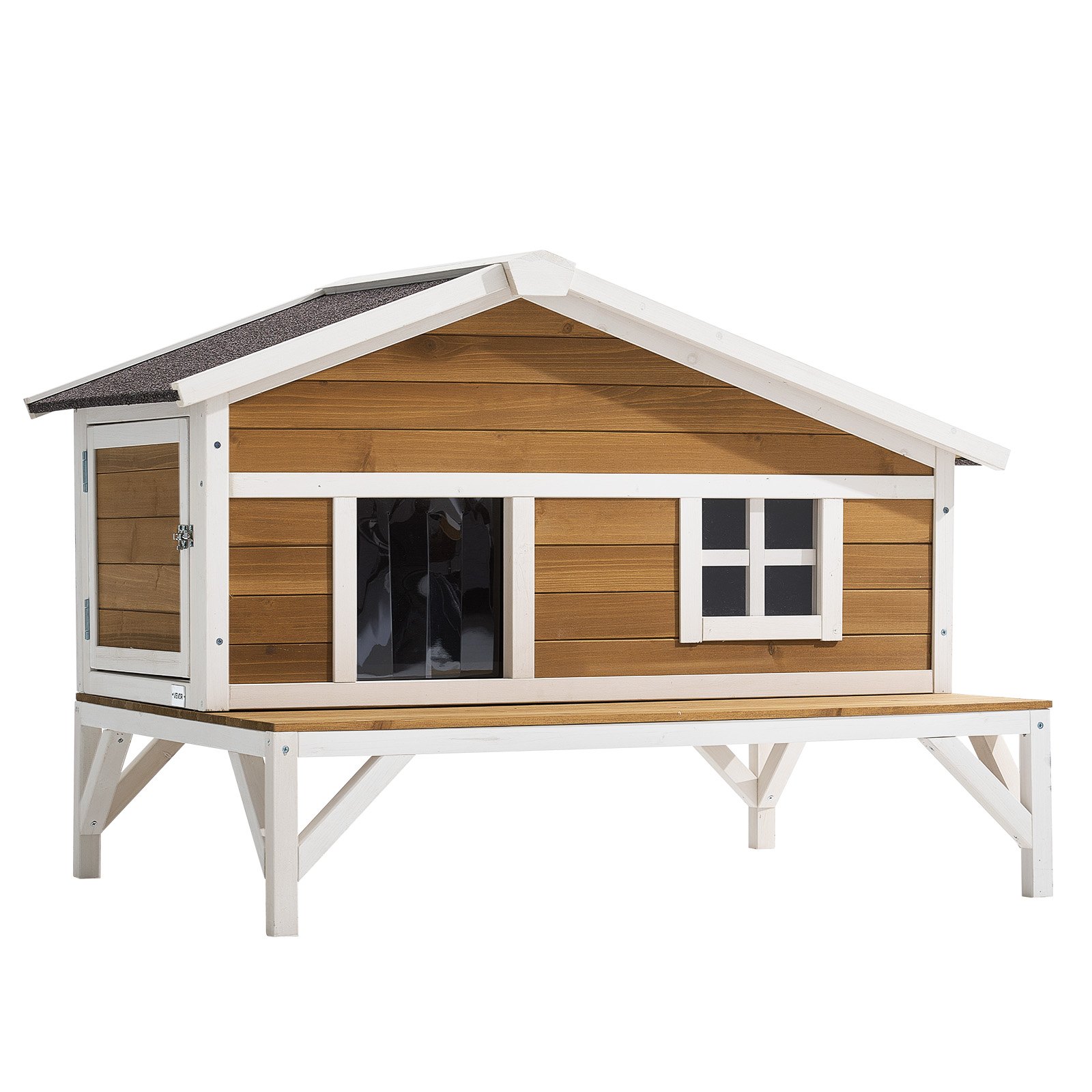 Casa para gatos aislada de madera, elevada, impermeable, 43.5x33.5x31 pulgadas