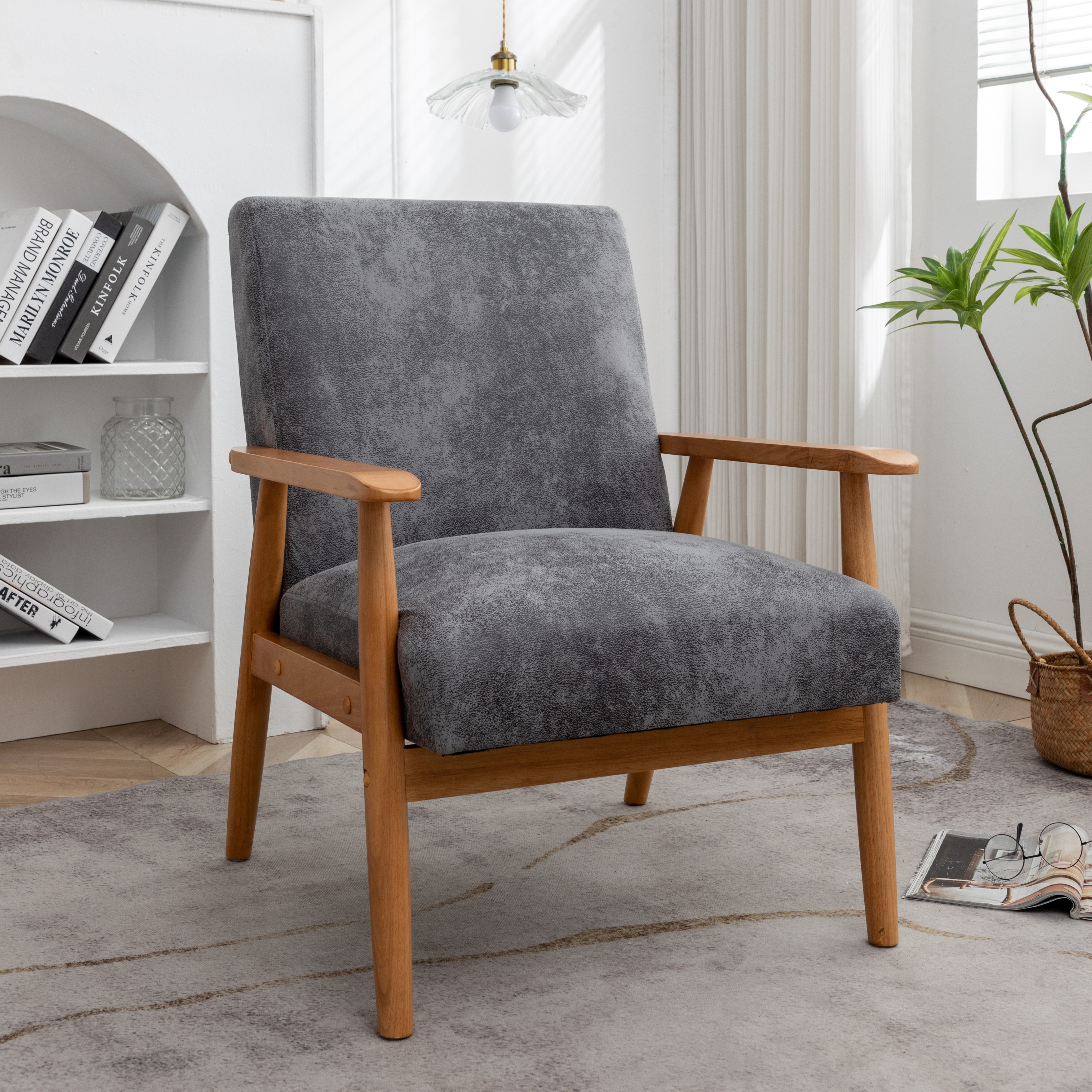 Sillón moderno de mediados de siglo 25.38 de ancho, color gris.