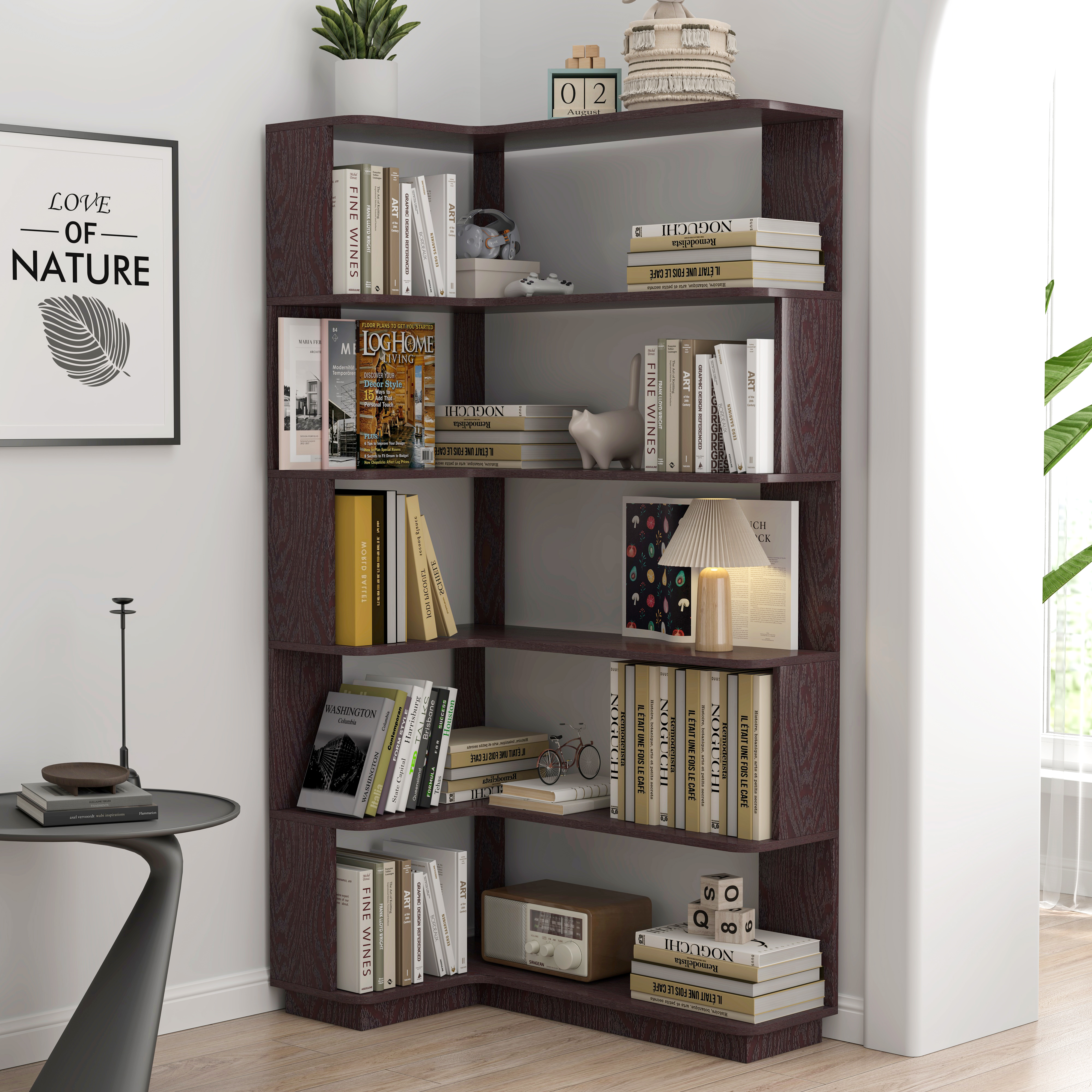 90cm   35.43in Extended Size Freestanding L-Shaped Corner Bookshelf For Living Room, Bedroom, Home Office, Anti-drop Wooden Bookcase With Anti Tipping Device, Display Shelf Open Storage Organizer