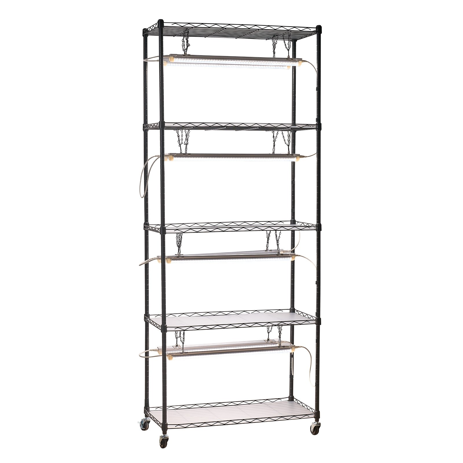 DIY Plant Shelf With Grow Lights, 71 In Tall Indoor Plant Stand With Wheels, 192W 5000K Full Spectrum Grow Lights, Heavy Duty Metal Plants Display Rack, Flower Pot Holder For Seed Starting