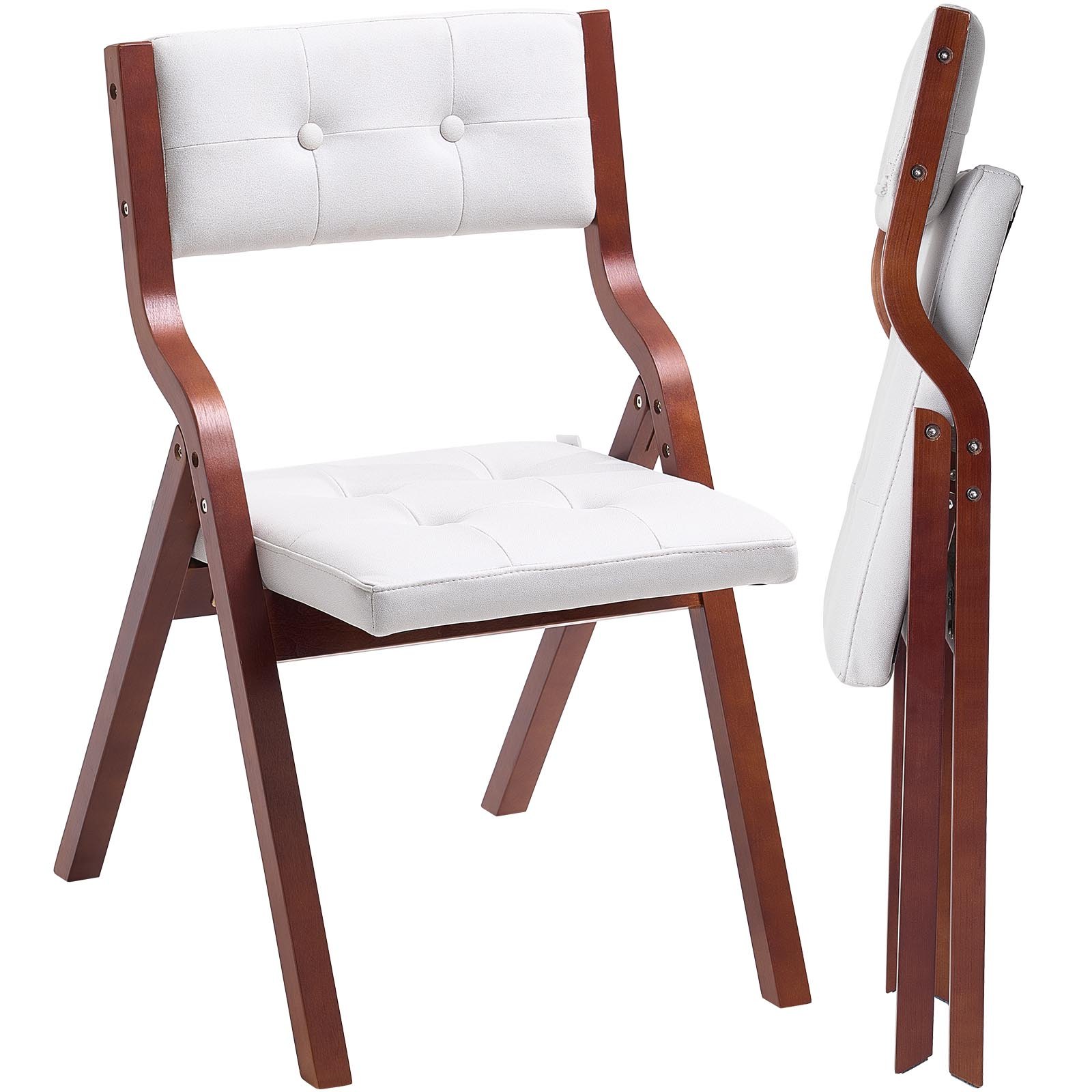 Wooden Folding Chairs With Cushion, Set Of 2, Portable Foldable Cushion Chair With Wooden Frame, Modern Padded Dining Chair For Kitchen, Office, Wedding, Party, Dining Room, Easy Assembly, White