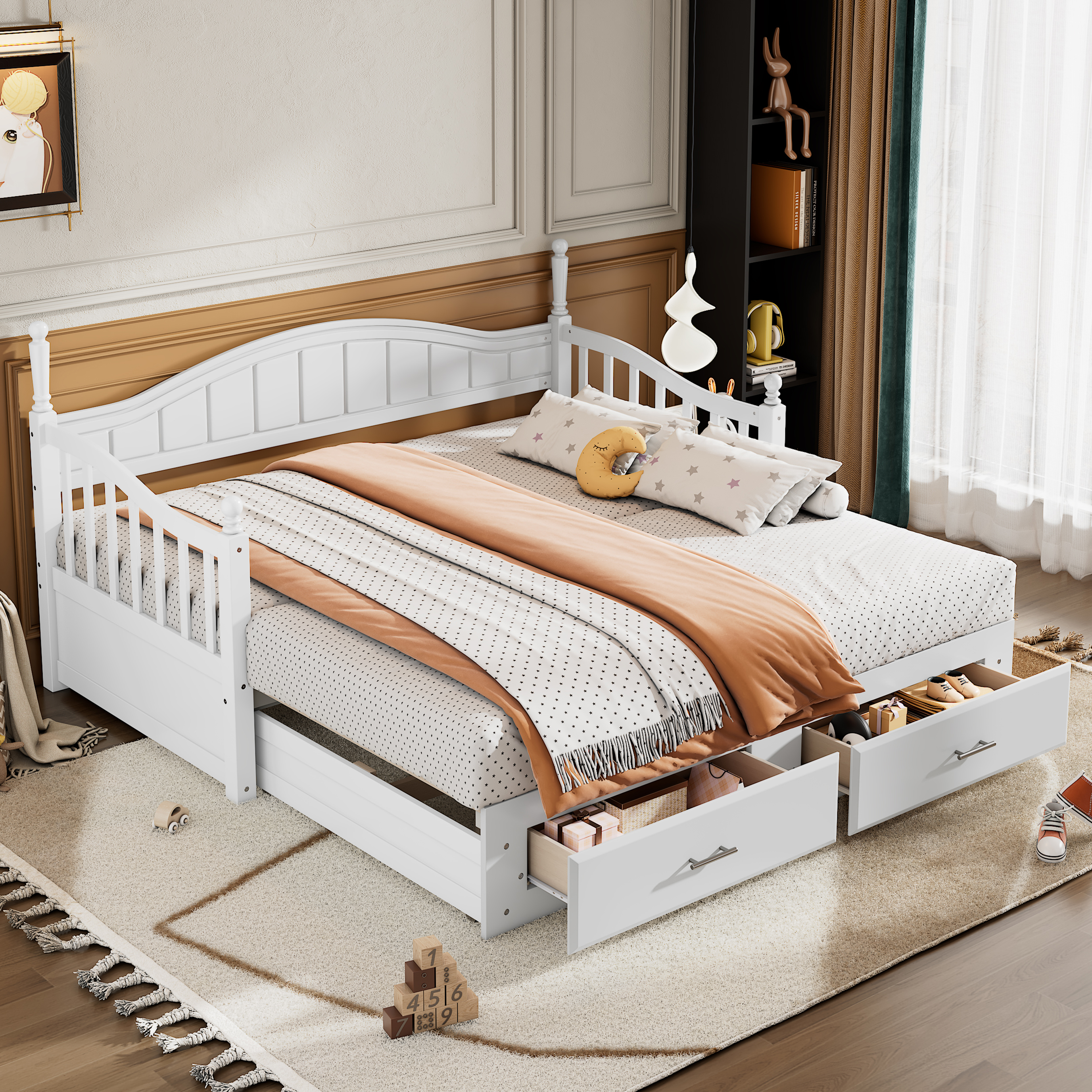 Wooden Twin Size Daybed With Twin Size Trundle, Extendable Daybed With Two Storage Drawers,White Expected Arrival Time9.12