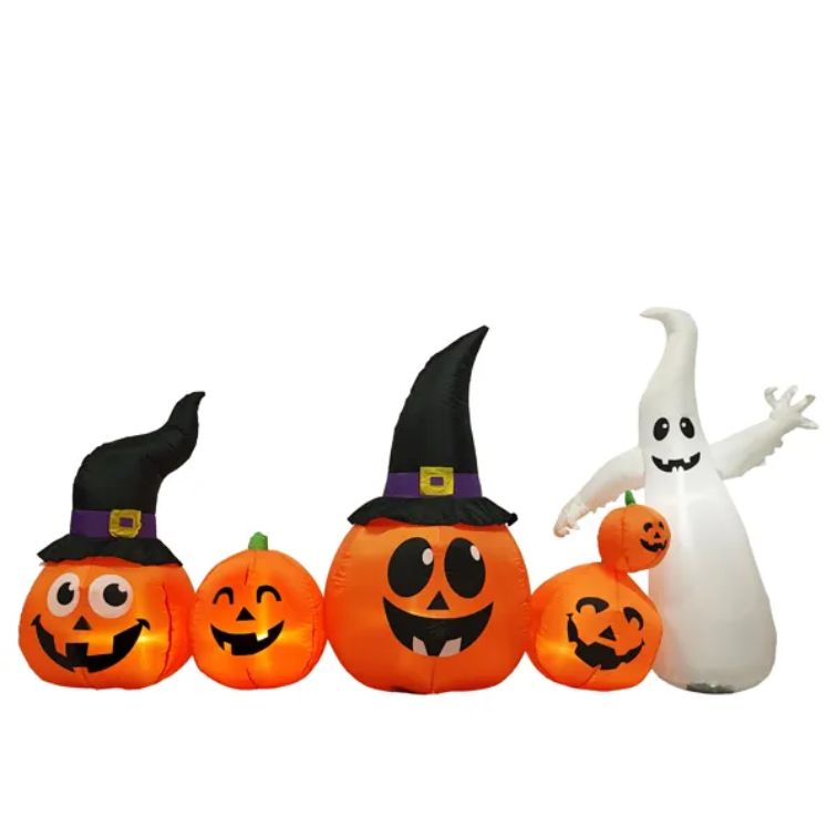 Inflable de Halloween de 8 pies con calabazas y fantasma, luces LED para exterior