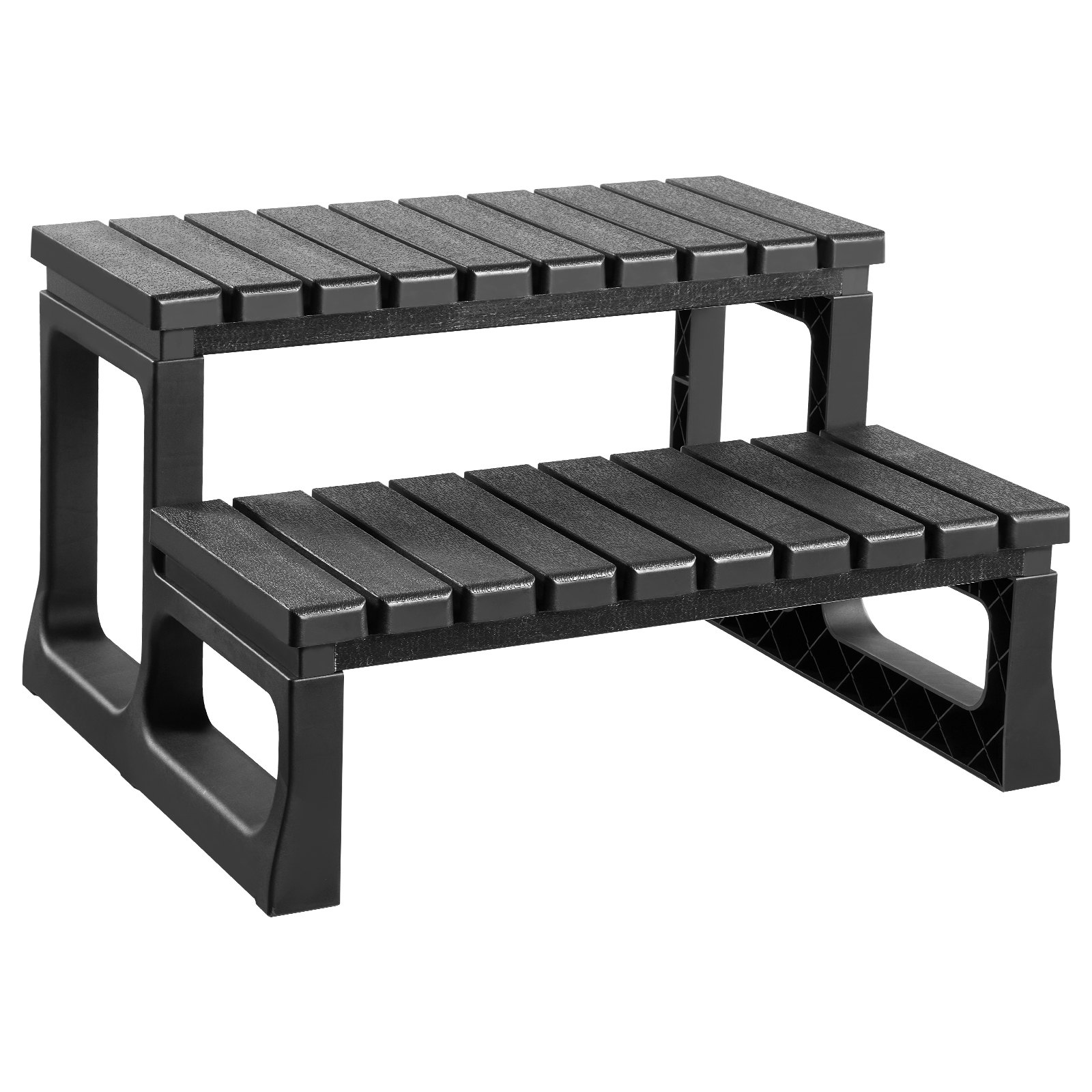Escalones para jacuzzi de 2 peldaños, 23.6 pulgadas, PP, hasta 320 libras, negros.